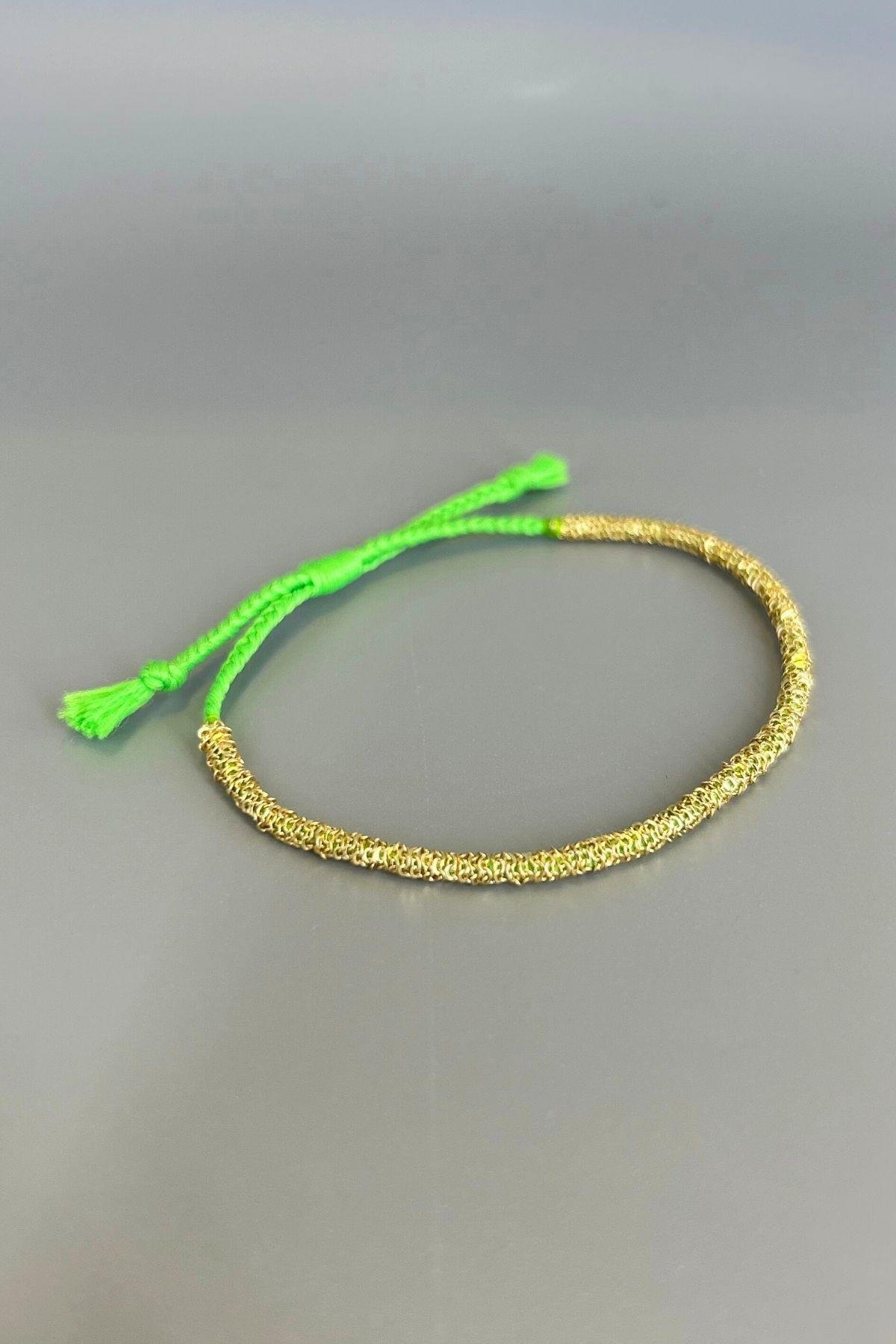 Handmade Fıstık Yeşili İp Dolama Zincir Bileklik