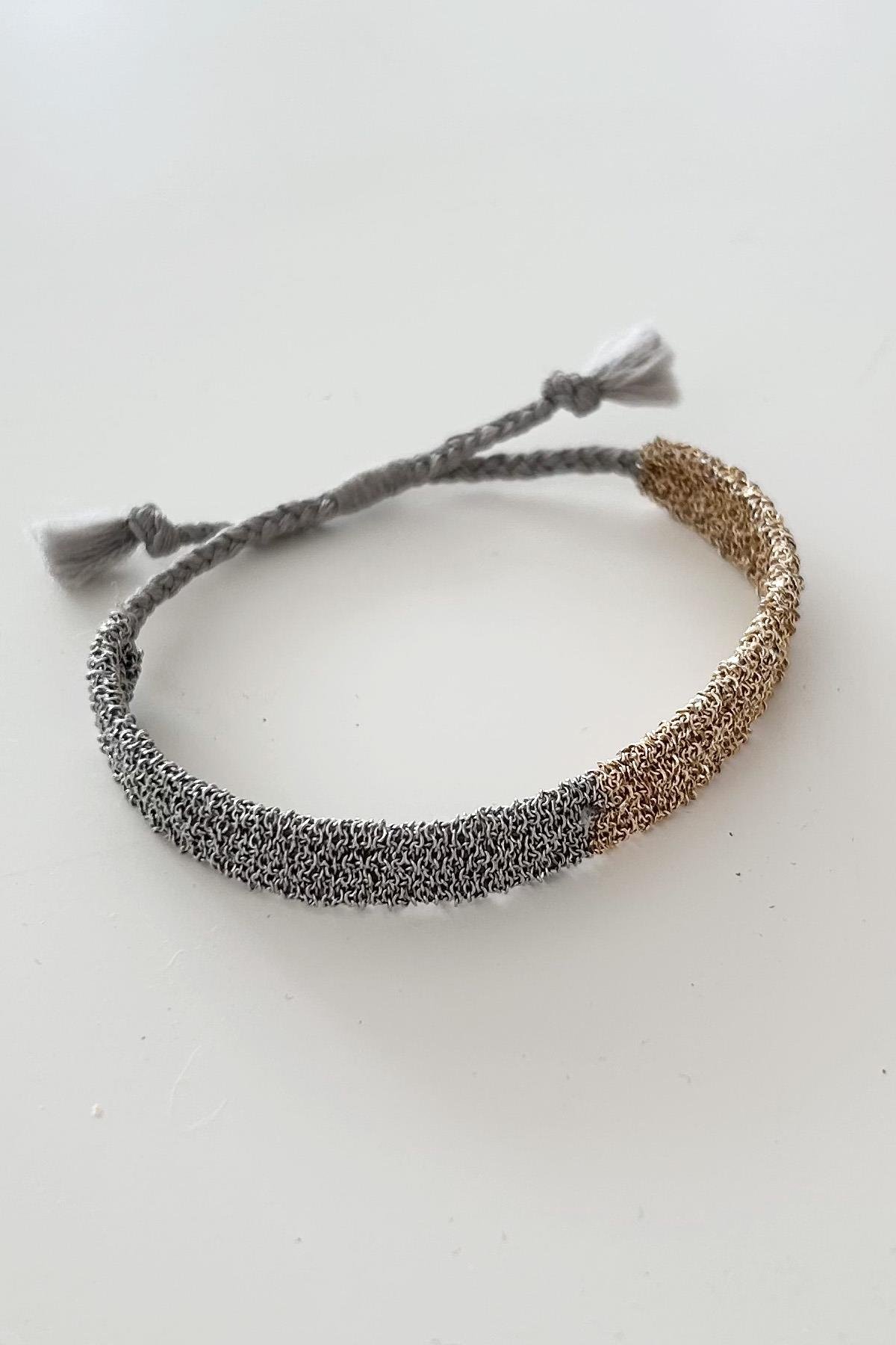 Handmade Gold Gümüş Renk Dokuma Zincir Bileklik