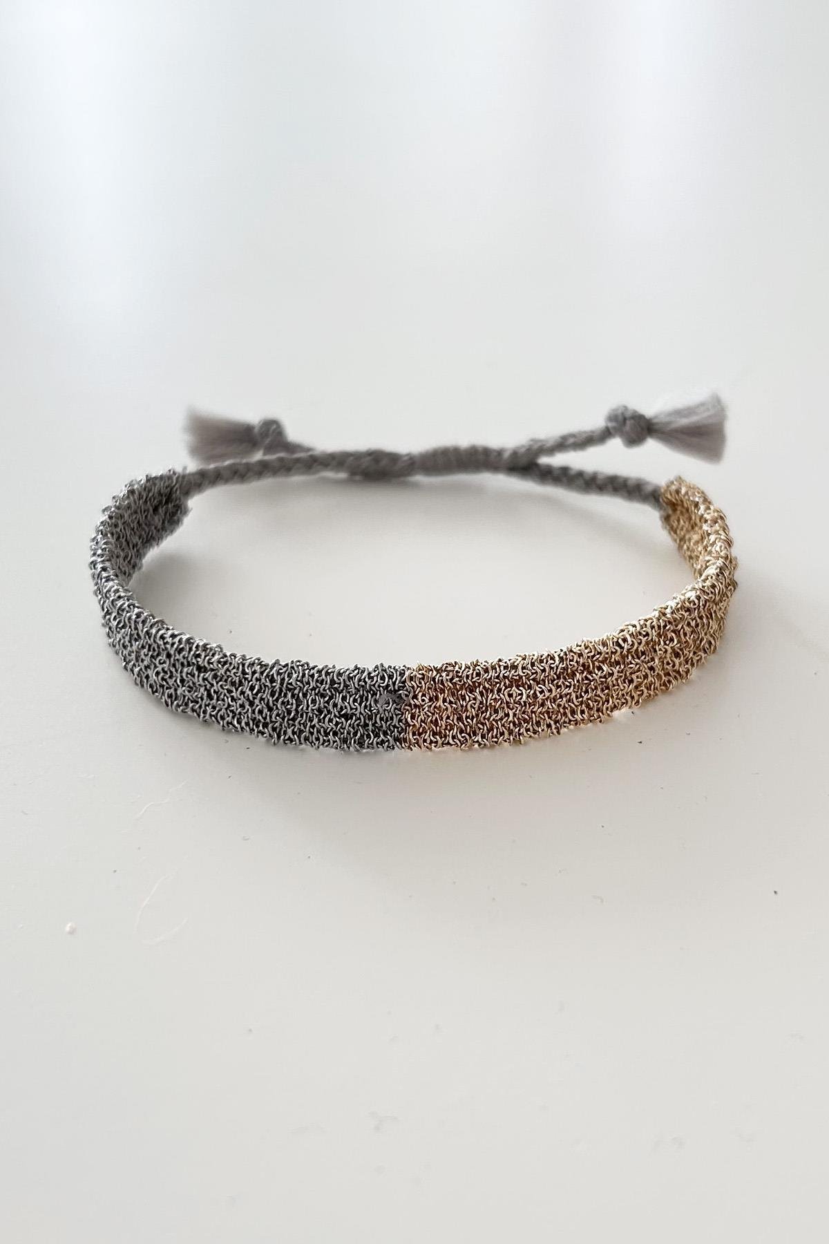 Handmade Gold Gümüş Renk Dokuma Zincir Bileklik