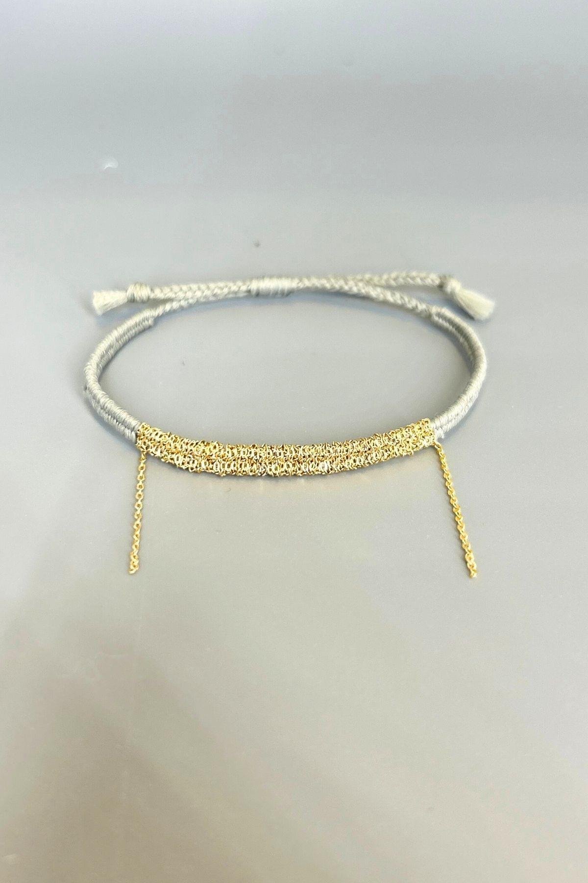 Handmade Gri Dokuma Zincir Sallantılı Kılçık Bileklik