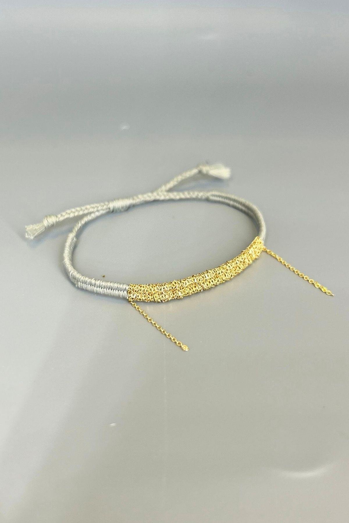 Handmade Gri Dokuma Zincir Sallantılı Kılçık Bileklik