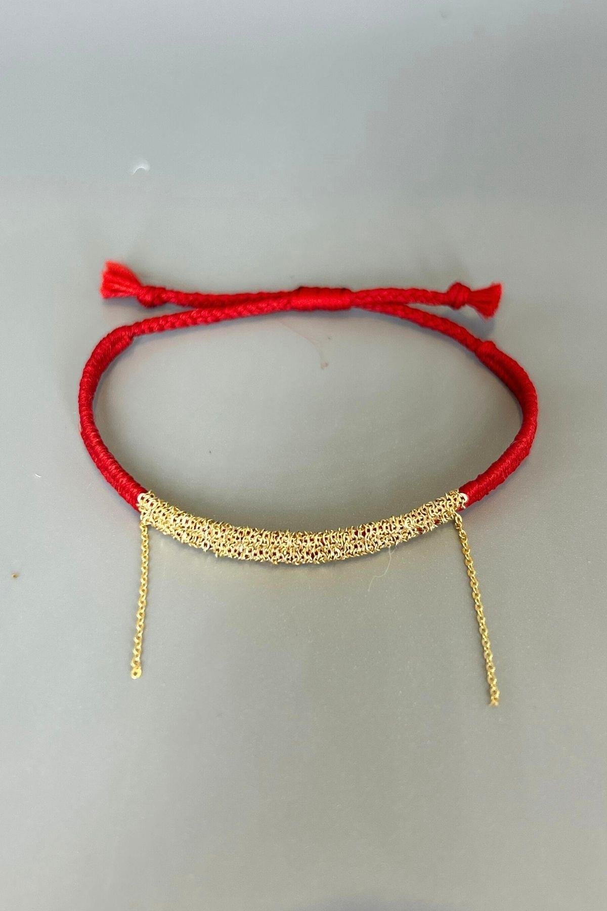 Handmade Kırmızı Dokuma Zincir Sallantılı Kılçık Bileklik