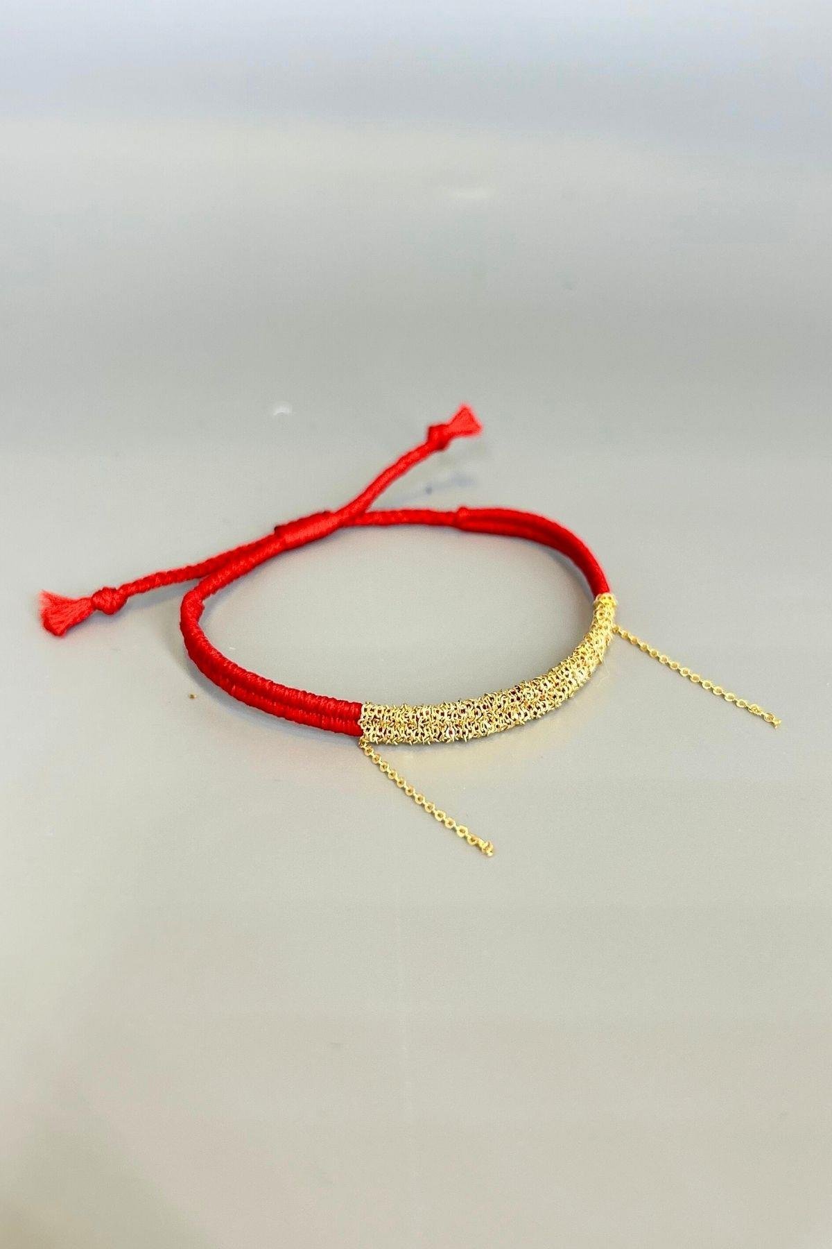 Handmade Kırmızı Dokuma Zincir Sallantılı Kılçık Bileklik