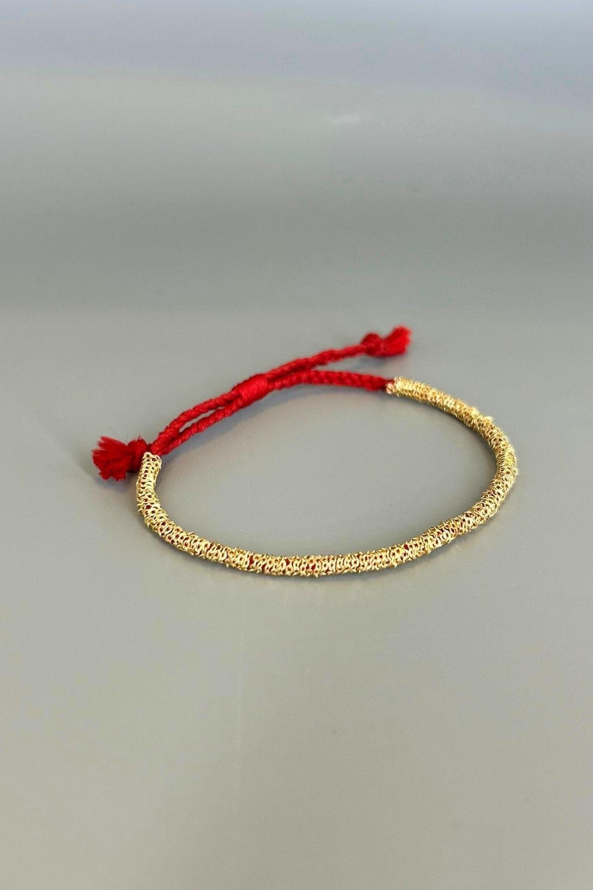 Handmade Kırmızı İp Dolama Zincir Bileklik