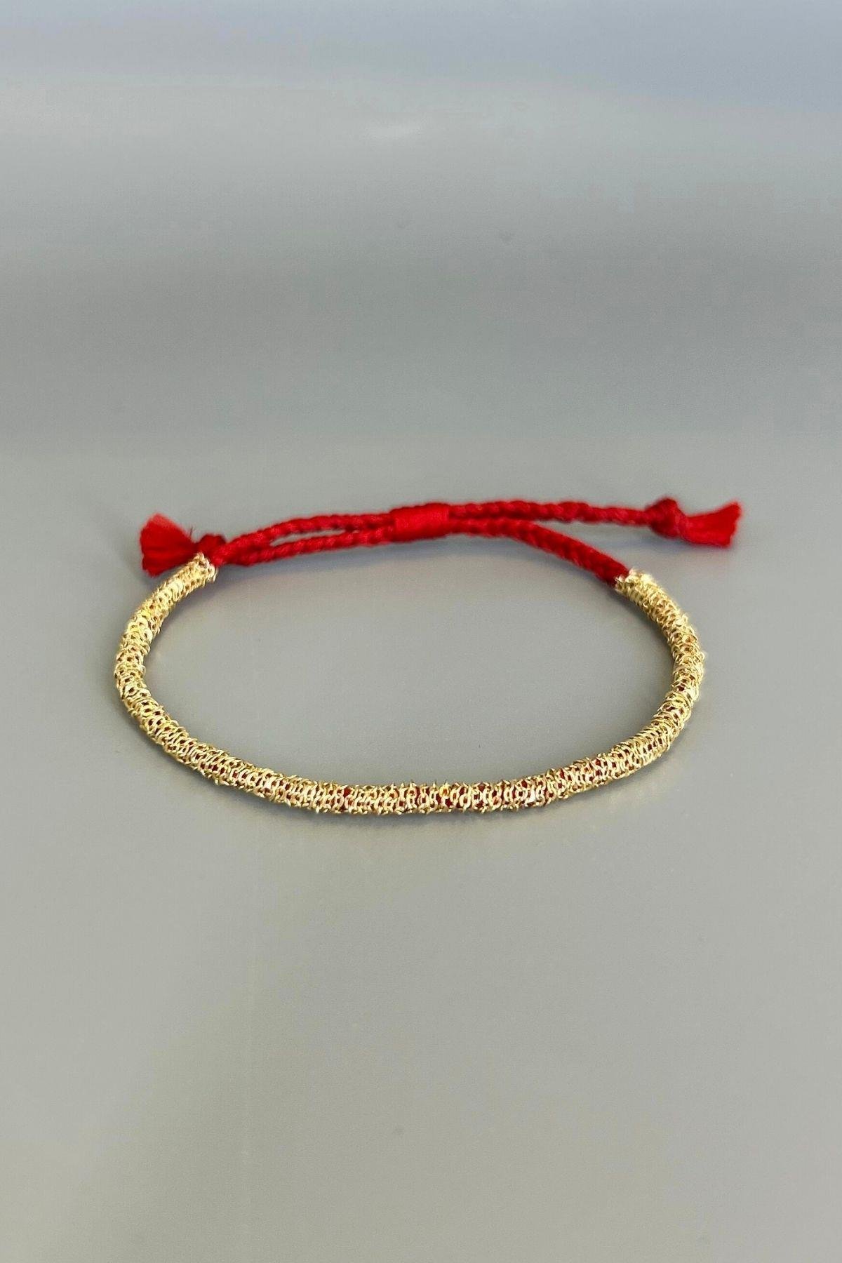 Handmade Kırmızı İp Dolama Zincir Bileklik