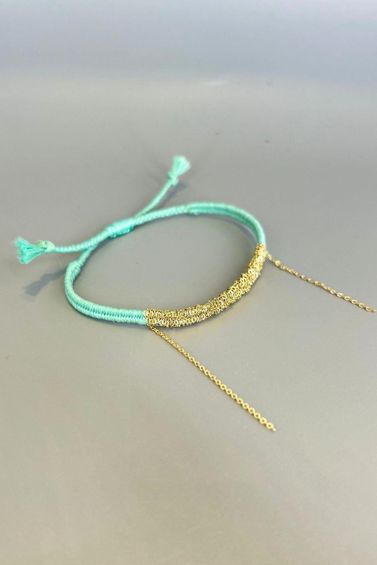 Handmade Mavi Dokuma Zincir Sallantılı Kılçık Bileklik