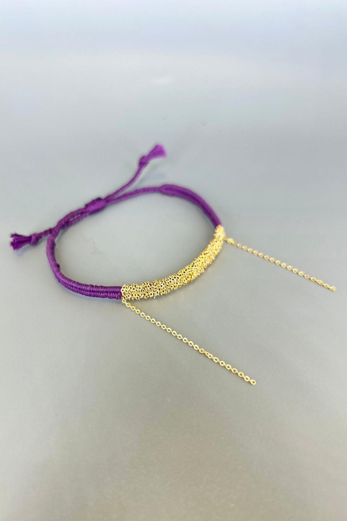 Handmade Mor Dokuma Zincir Sallantılı Kılçık Bileklik