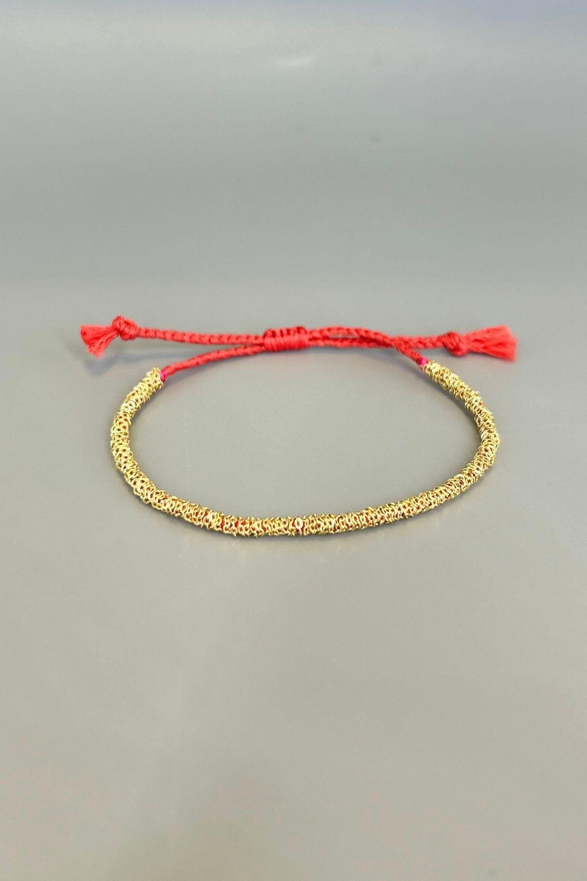 Handmade Nar Çiçeği İp Dolama Zincir Bileklik