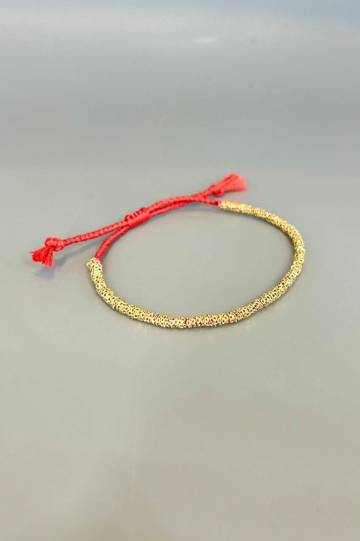 Handmade Nar Çiçeği İp Dolama Zincir Bileklik