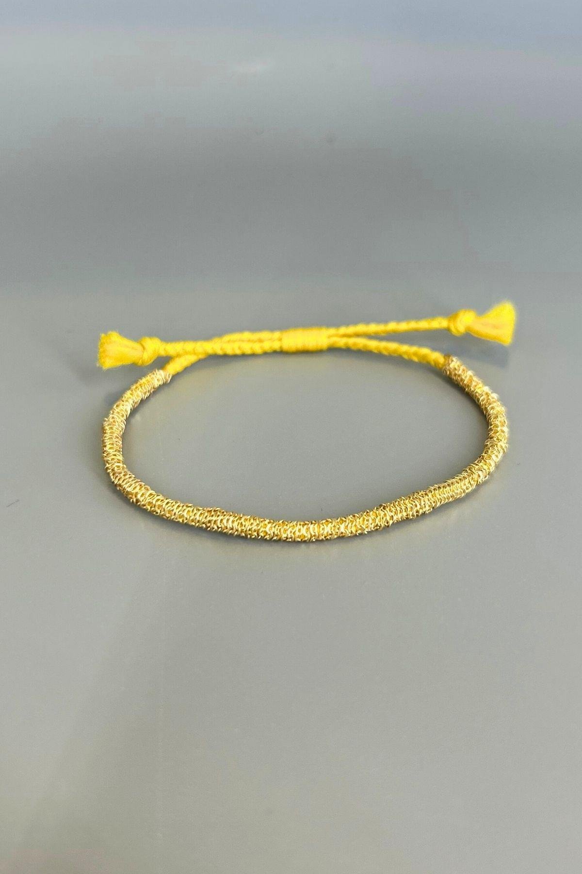 Handmade Sarı İp Dolama Zincir Bileklik