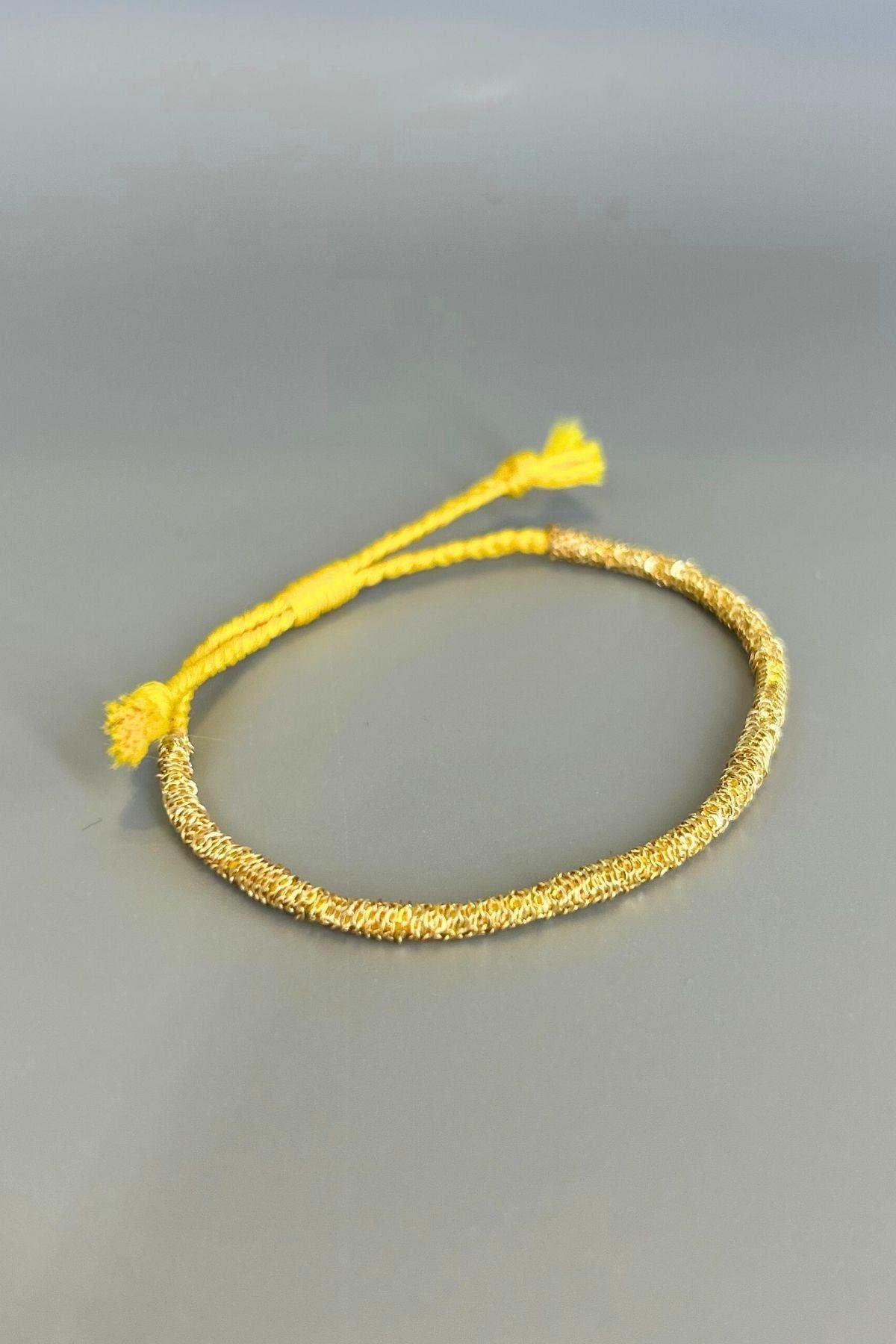 Handmade Sarı İp Dolama Zincir Bileklik
