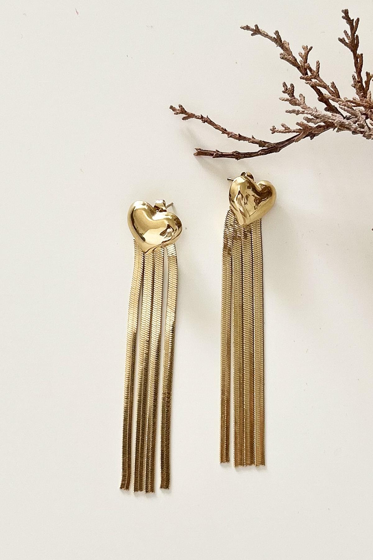 İtalyan Zincir Sallantılı Çelik Kalp Küpe