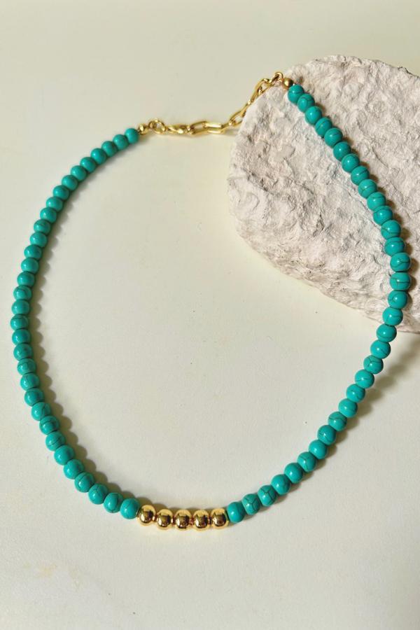 Mavi Gold Boncuklu Choker Kolye