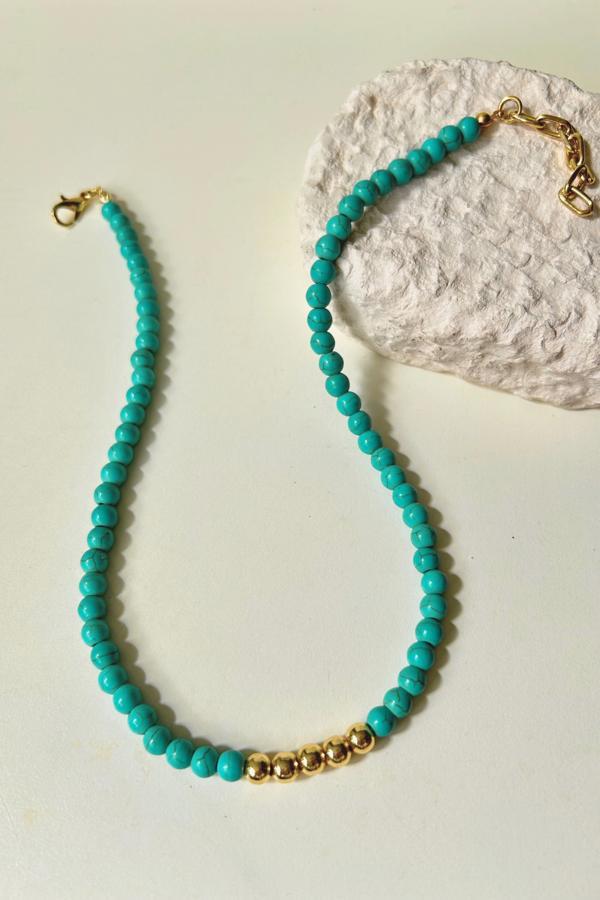 Mavi Gold Boncuklu Choker Kolye