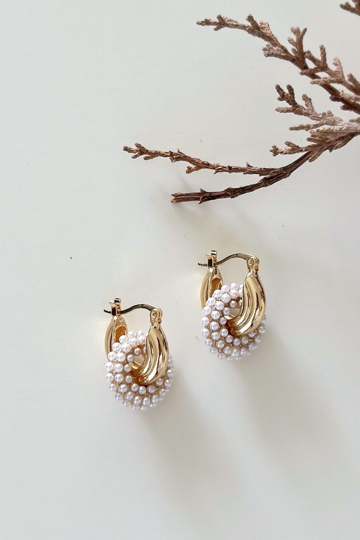 Mini İnci Detaylı Halka Küpe