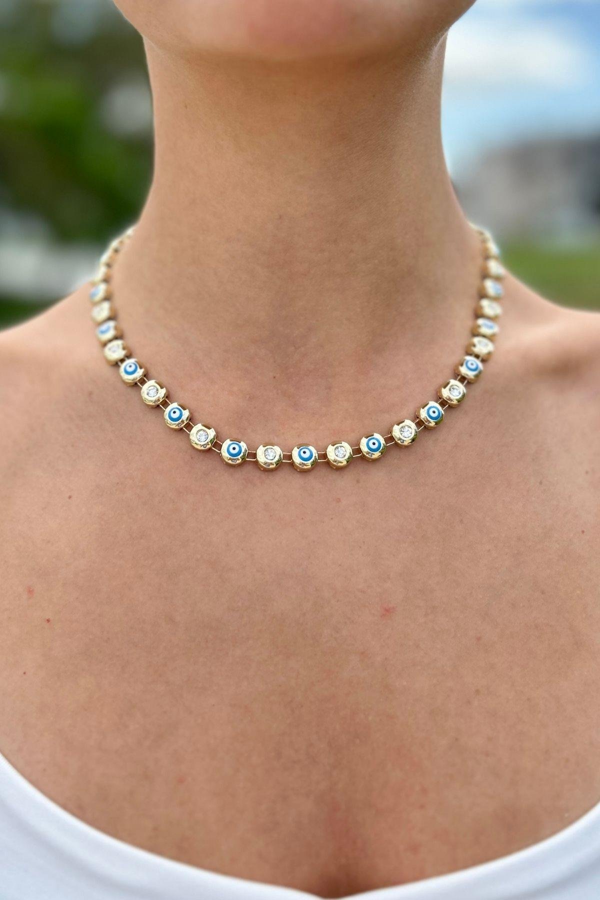 Özel Tasarım Zirkon Taşlı Göz Detaylı Kolye