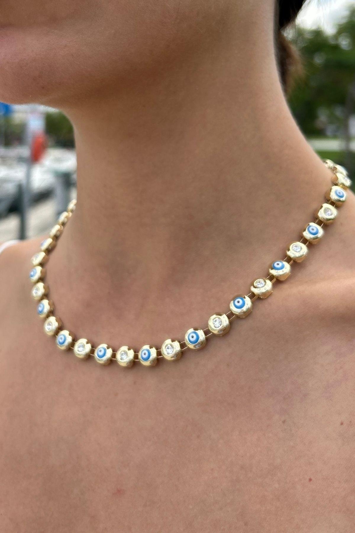 Özel Tasarım Zirkon Taşlı Göz Detaylı Kolye