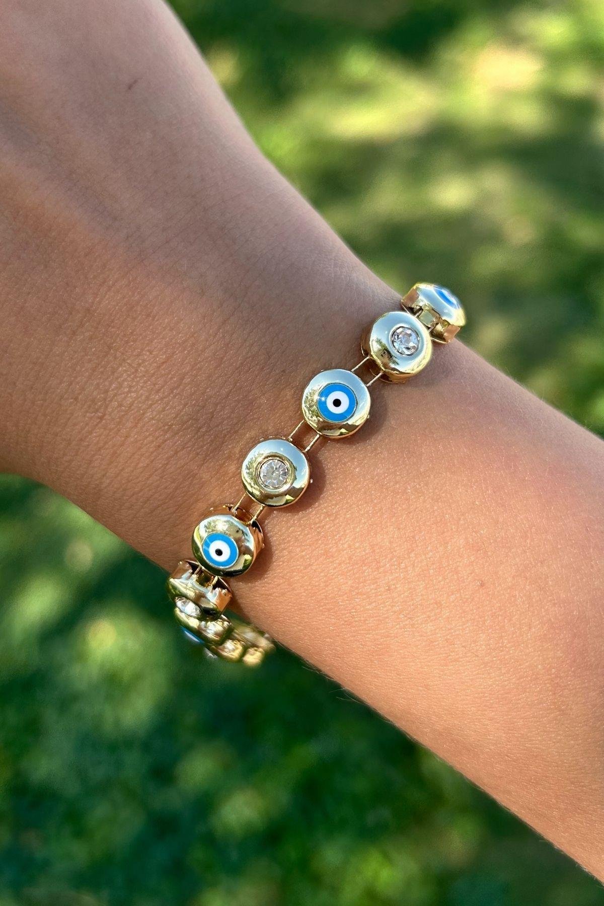 Özel Tasarım Zirkon Taşlı Göz Detaylı Bileklik