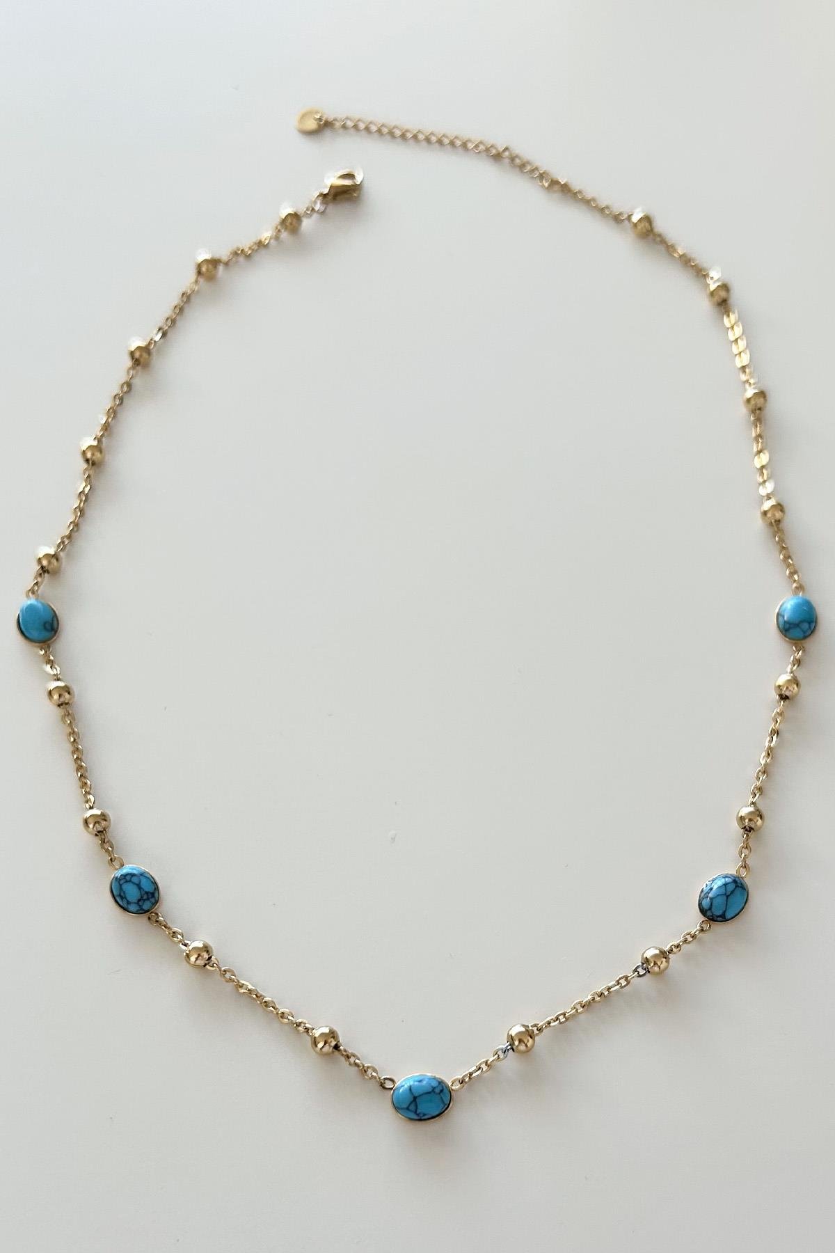 Turkuaz Taşlı Çelik Kolye