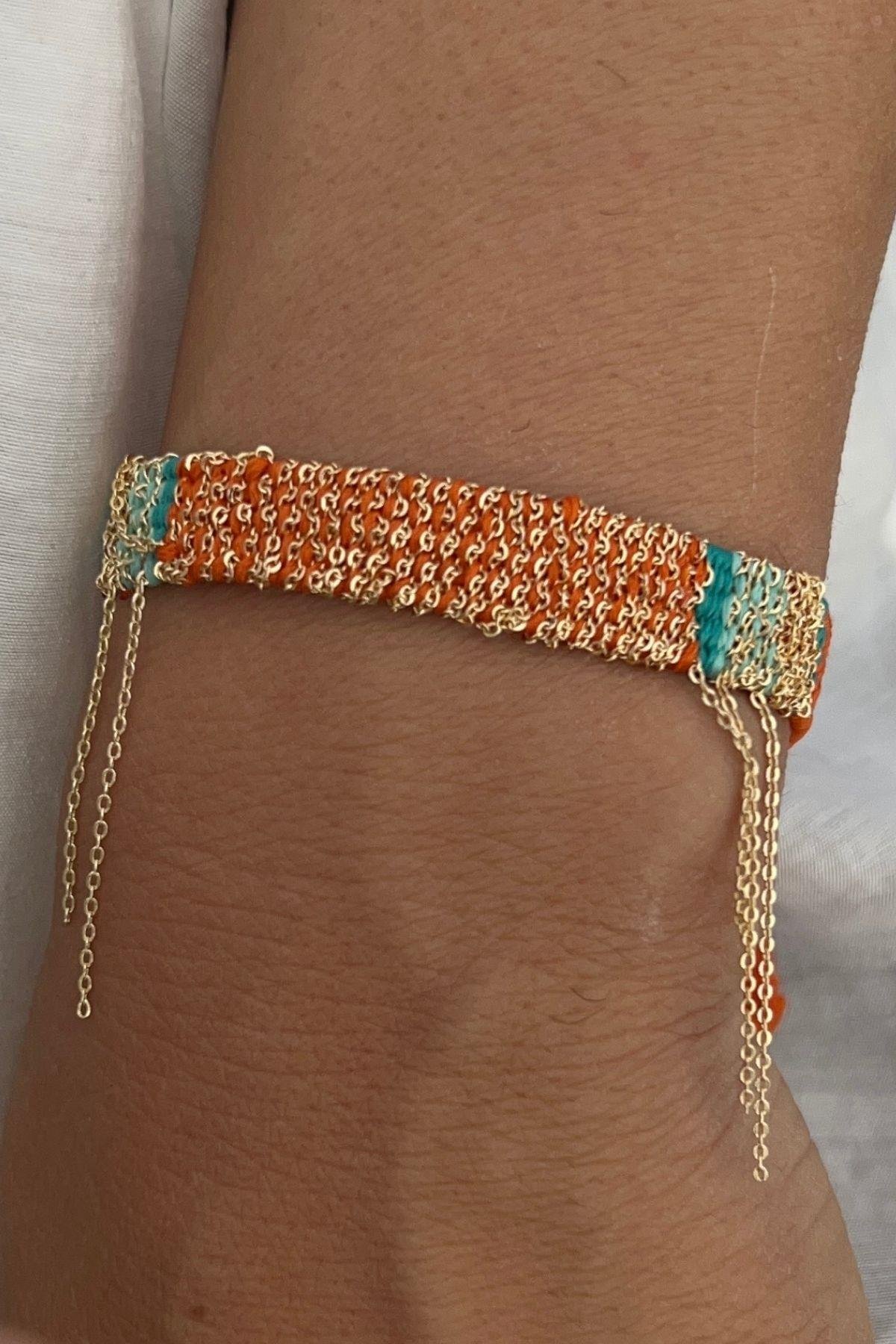 Tutkunun Işıltısı - Handmade Dokuma Turuncu Zincir Bileklik