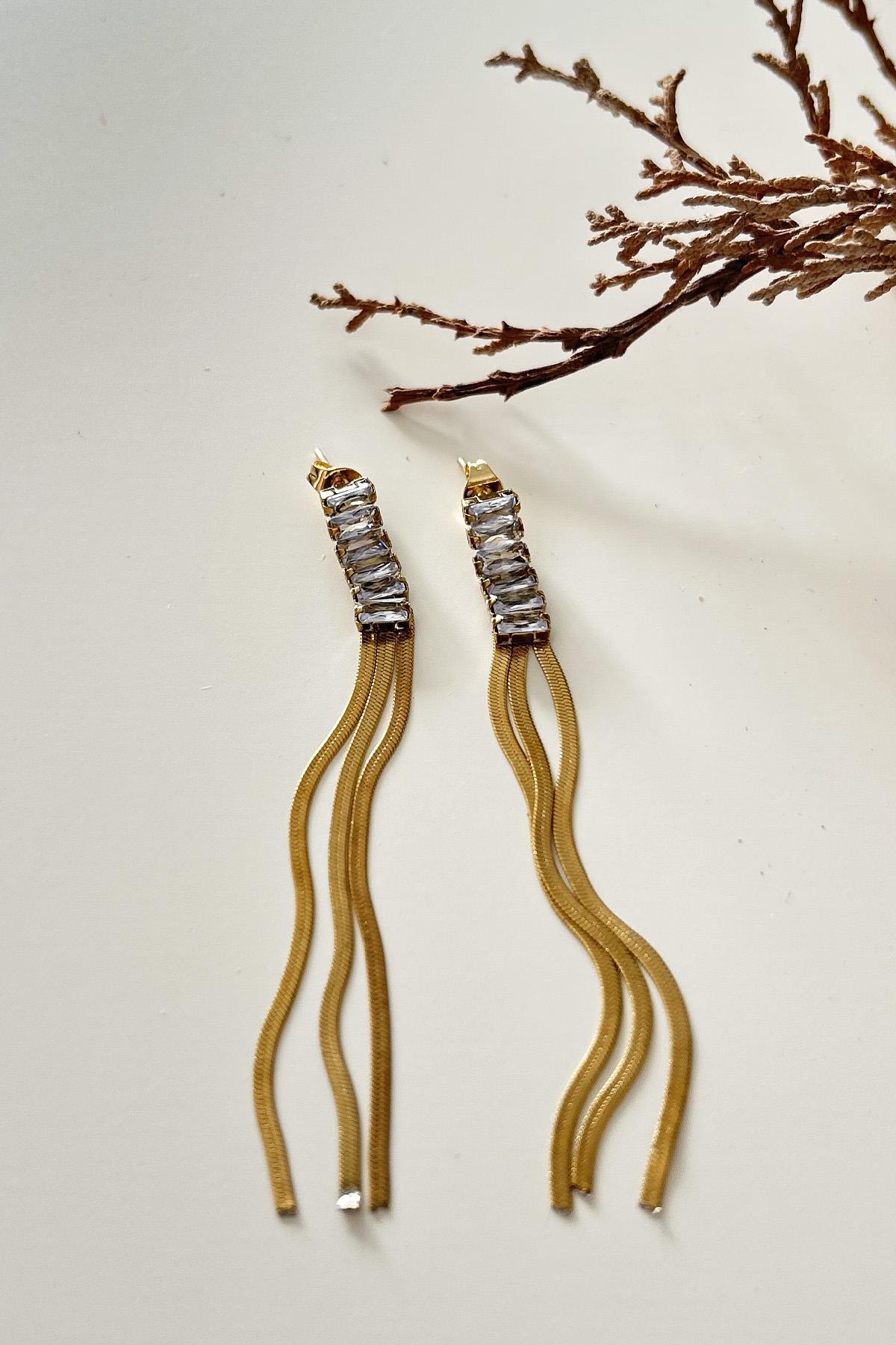 Zirkon Taşlı İtalyan Zincir Çelik Küpe