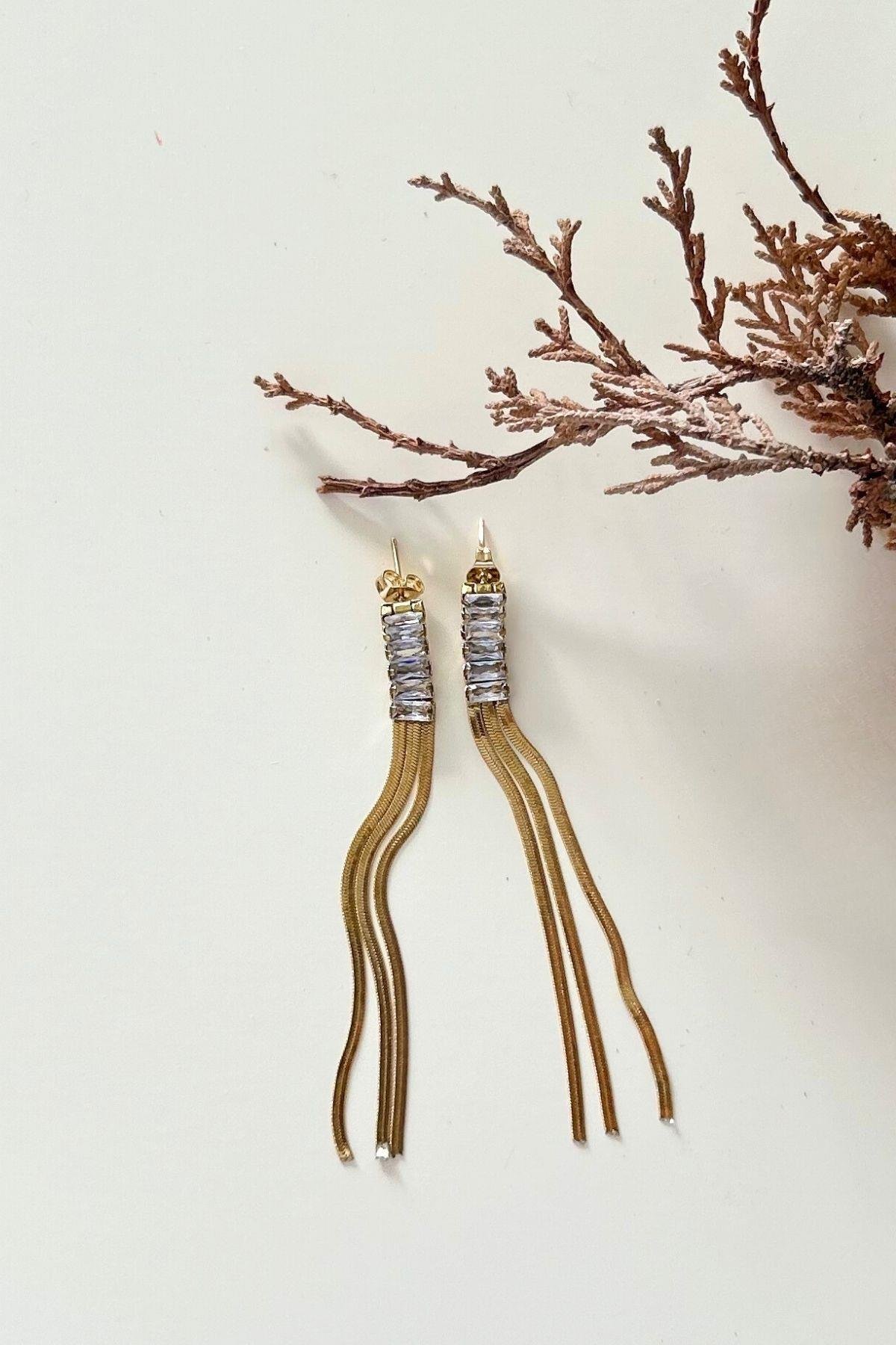 Zirkon Taşlı İtalyan Zincir Çelik Küpe