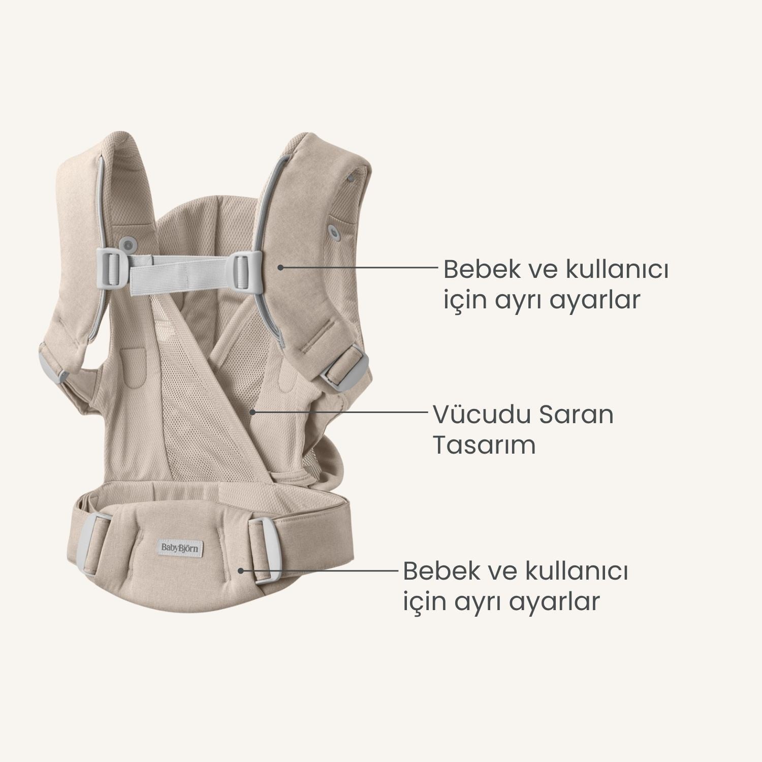BabyBjörn 2’li Set Begin Ana Kucağı & Kanguru Hold Woven Sand Grey