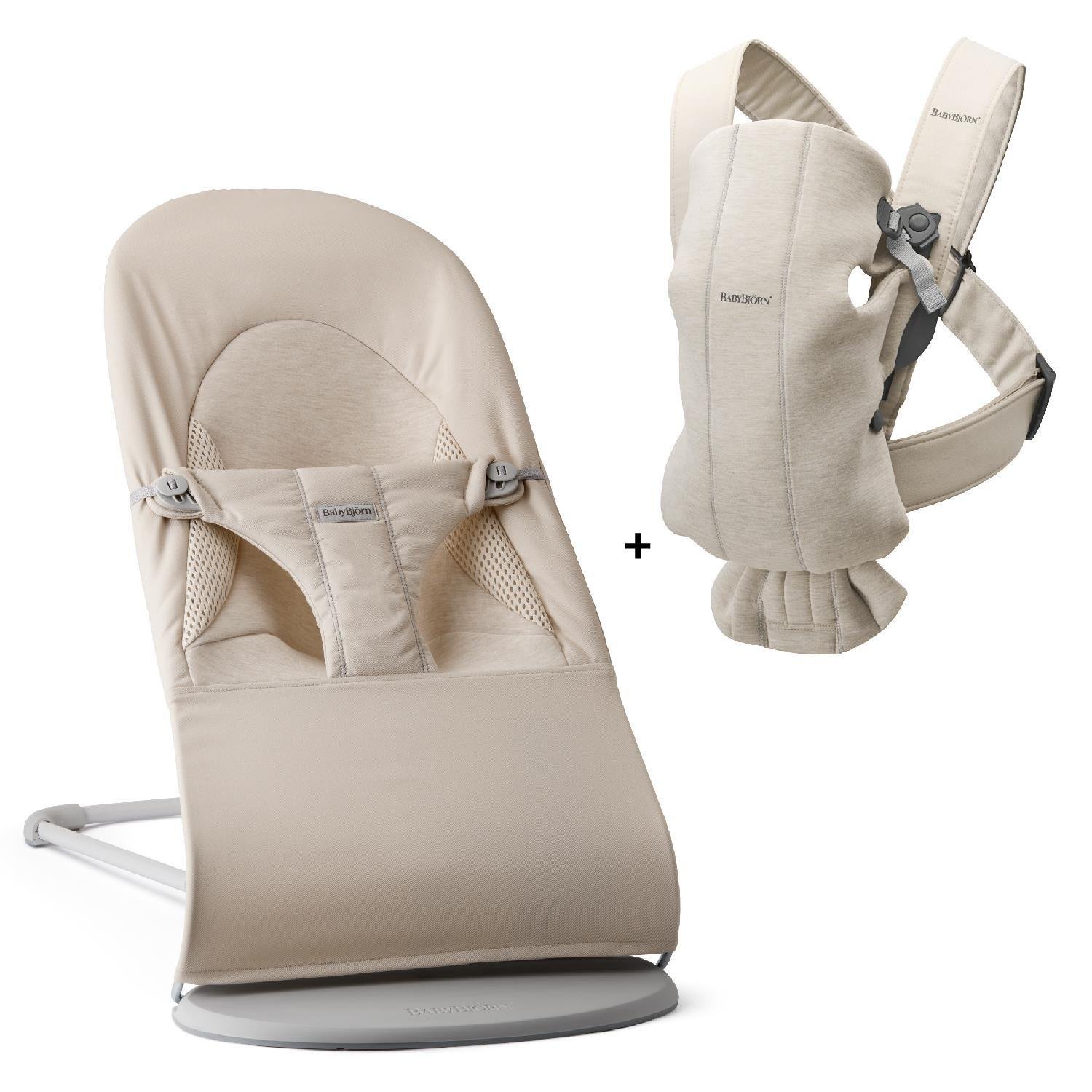 BabyBjörn 2'li Set Balance Soft Woven Jersey Üçlü Kumaş Ana Kucağı & Kanguru Mini 3D Jersey Light Beige