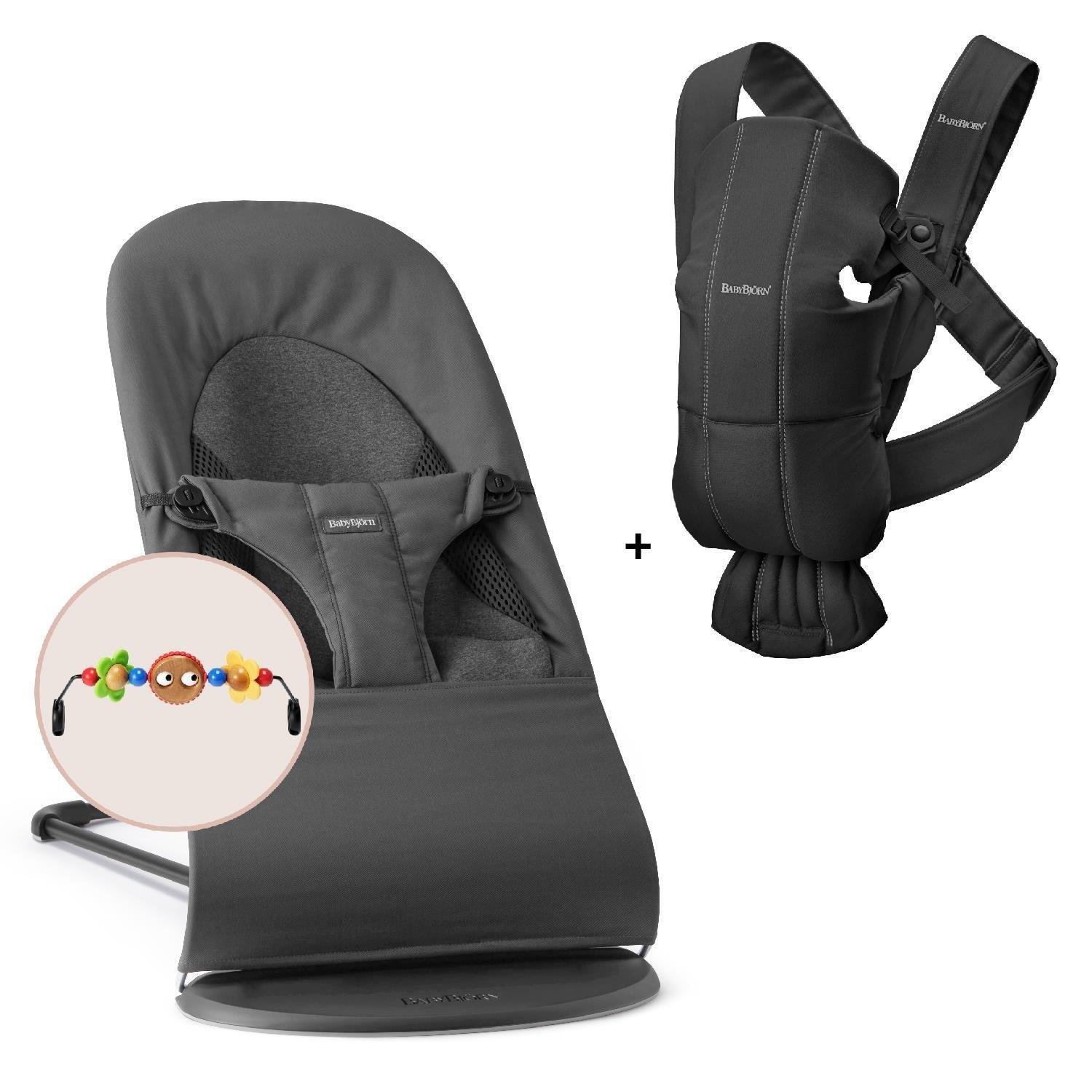 BabyBjörn 2'li Set Oyuncaklı Balance Soft Woven Jersey Üçlü Kumaş Ana Kucağı Dark Grey & Kanguru Mini Woven Black