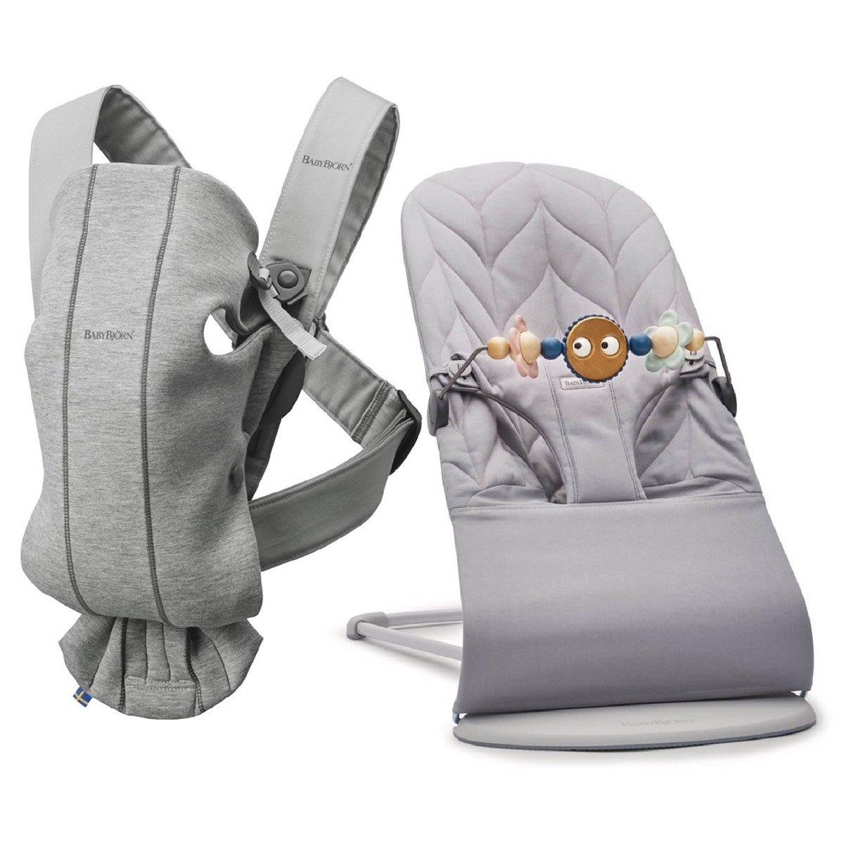 BabyBjörn 2'li Set Pastel Oyuncaklı Bliss Ana kucağı Petal Woven & Kanguru Mini 3D Jersey Light Grey