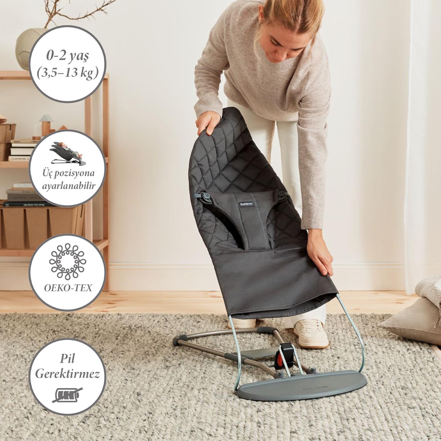 Babybjörn Balance Bliss Ana Kucağı Cotton Oyuncaklı /Anthracite & Kanguru Mini 3D Cotton Jersey / Charcoal Grey