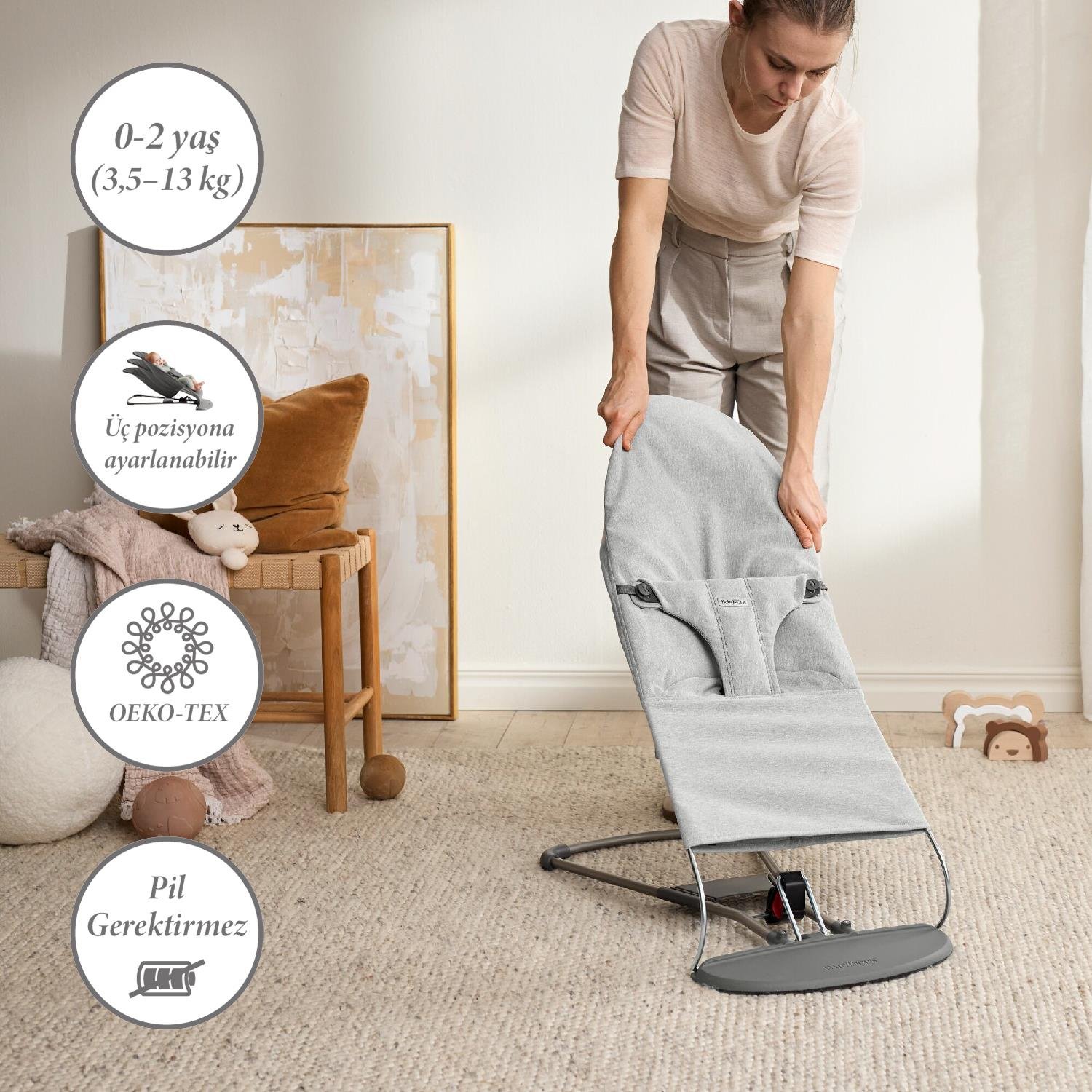 Babybjörn Balance Bliss Ana Kucağı Woven Melange Oyuncaklı / Light Grey