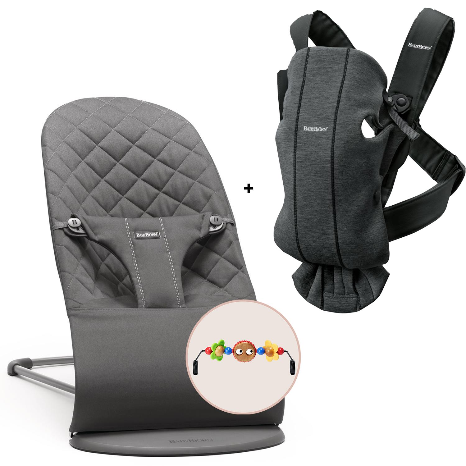 Babybjörn Balance Bliss Ana Kucağı Cotton Oyuncaklı /Anthracite & Kanguru Mini 3D Cotton Jersey / Charcoal Grey