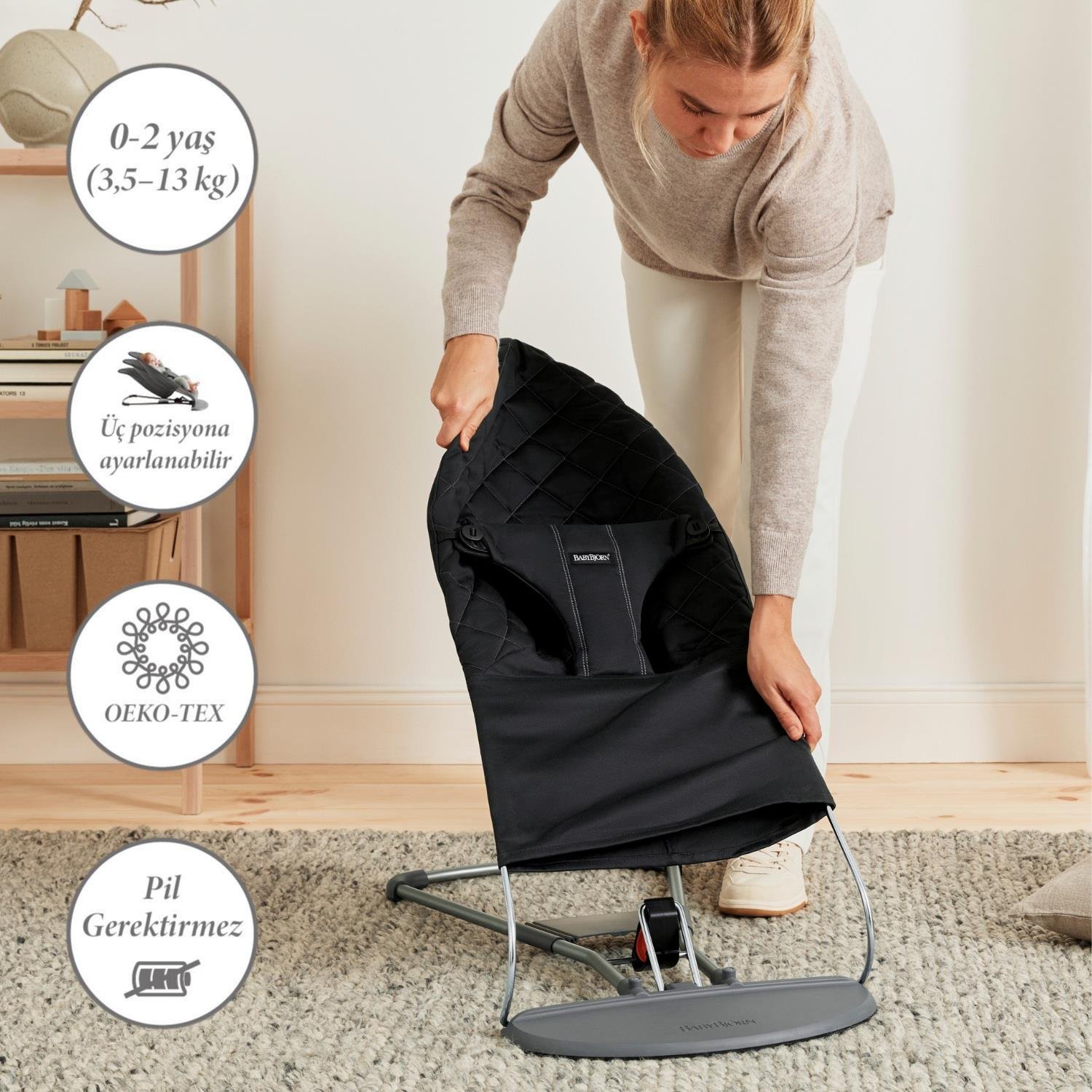 BabyBjörn Black&White Oyuncaklı Bliss Ana Kucağı Woven Black