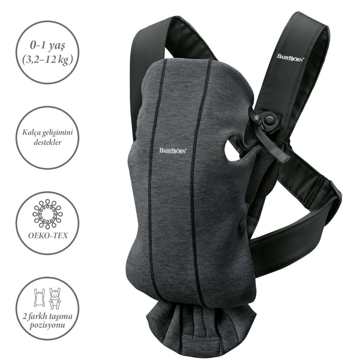 BabyBjörn Bliss Ana Kucağı & Kanguru Mini 3D Cotton Jersey Yenidoğan Seti / Charcoal Grey