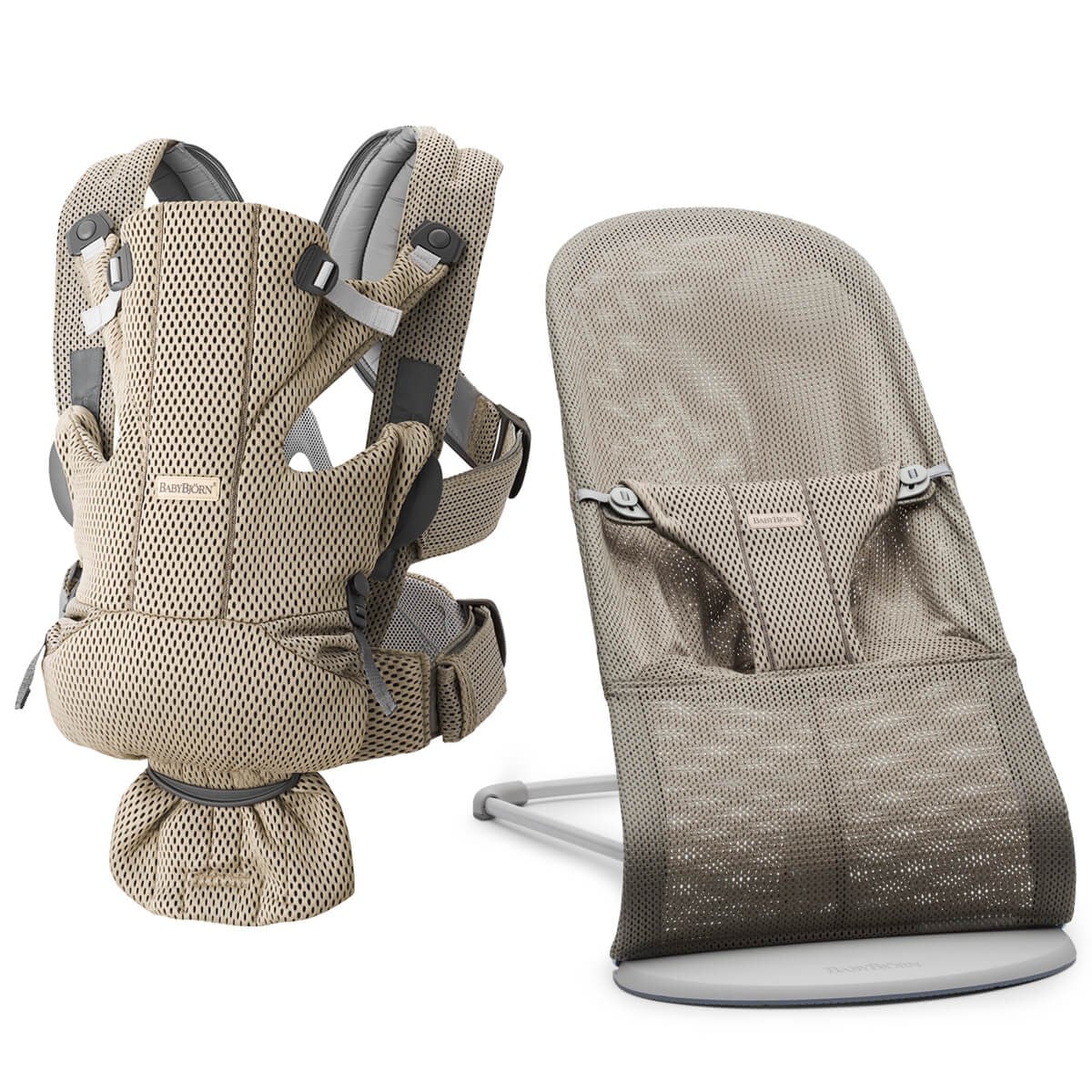 BabyBjörn Bliss Ana Kucağı & Move Kanguru 3D Mesh Yenidoğan Seti / Beige Grey