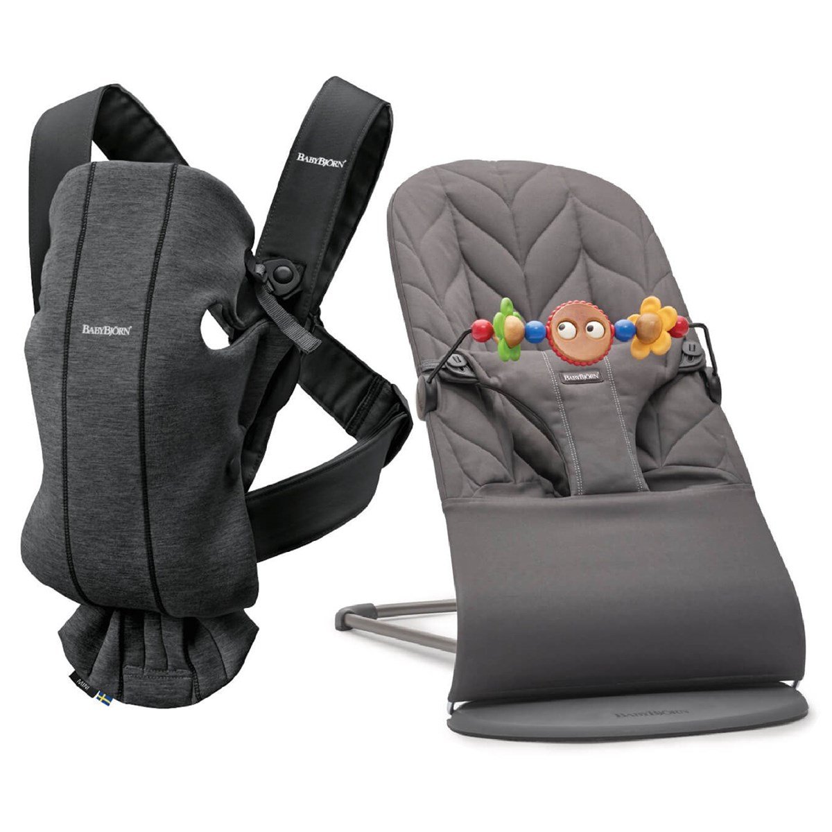 BabyBjörn Bliss Ana Kucağı Petal Cotton Oyuncaklı / Anthracite & Kanguru Mini 3D Cotton Jersey / Charcoal Grey