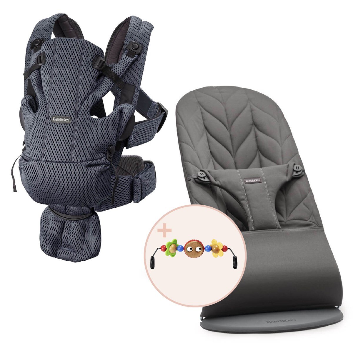 BabyBjörn Bliss Ana Kucağı Petal Cotton Oyuncaklı &  Kanguru Move 3D Mesh / Anthracite