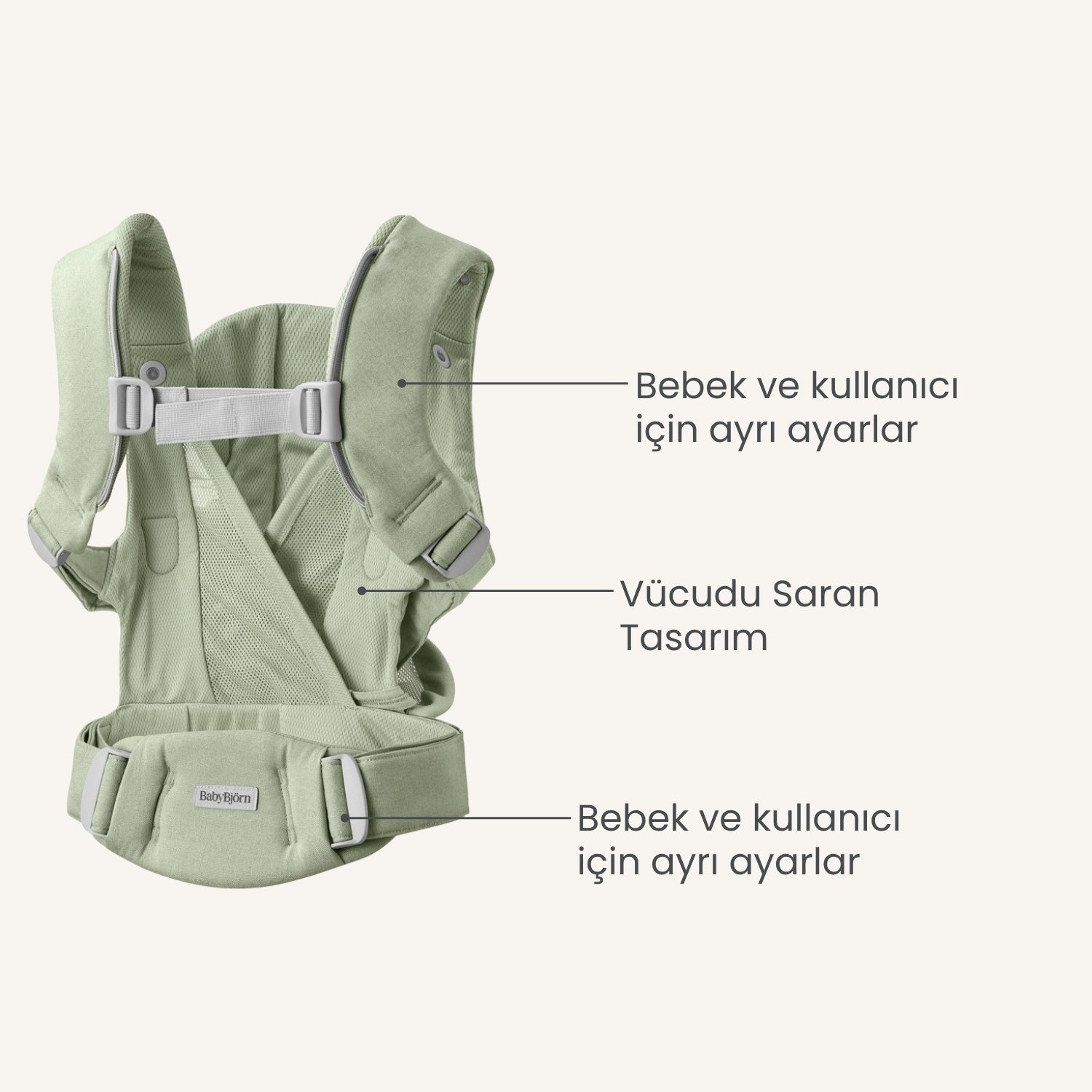 BabyBjörn Kanguru Hold Woven Light Green