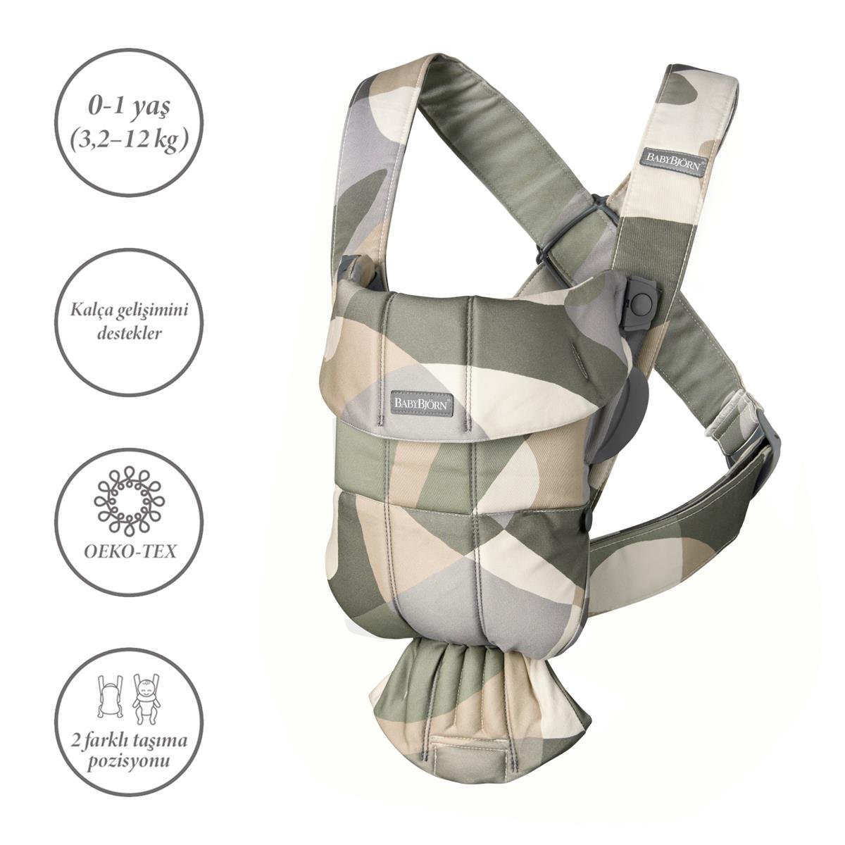 BabyBjörn Kanguru Mini 3D Cotton Print / Khaki / Green