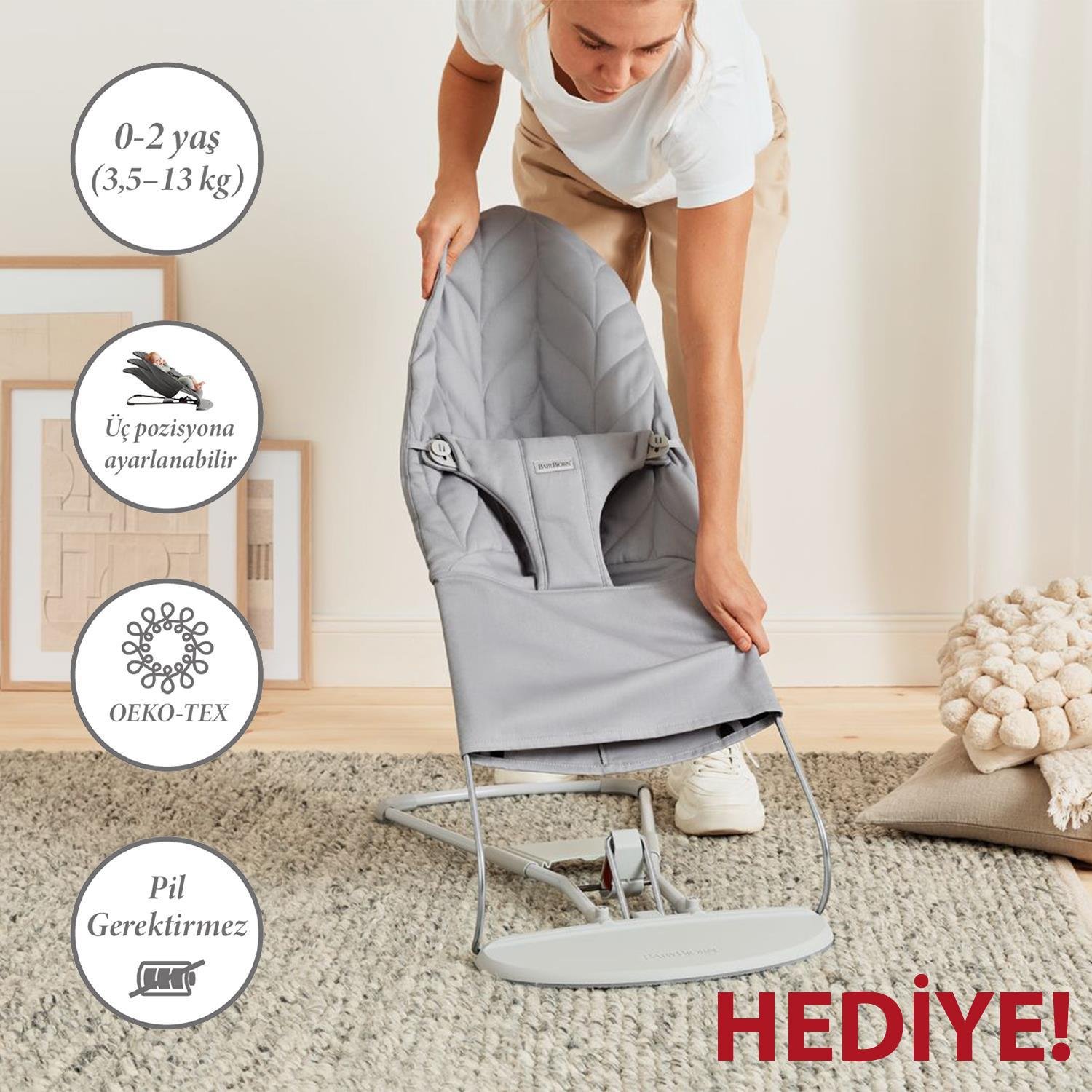 BUMPRIDER CONNECT³ BEBEK ARABASI /  GREY & BABYBJÖRN PETAL ANA KUCAĞI GREY /HEDİYELİ