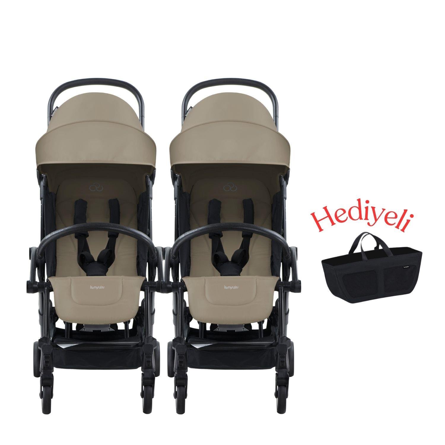 Bumprider Connect³ İkiz Bebek Arabası / Black - Sand & Yan Düzenleyici Çanta Hediyeli