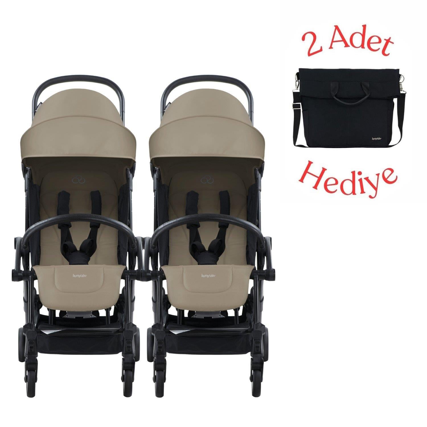 Bumprider Connect³ İkiz Bebek Arabası Black - Sand & Yan Bakım Çantası Hediyeli