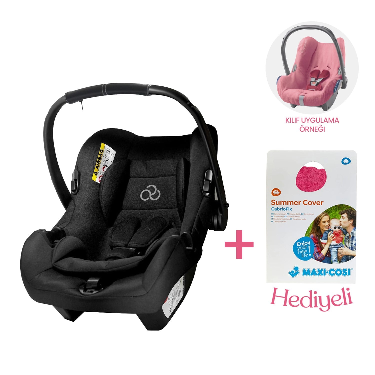 Connect TRN Bebek Oto Koltuğu Black Grup 0+ | Maxi-CabrioFix Yazlık Havlu Kılıf Hediye Pembe