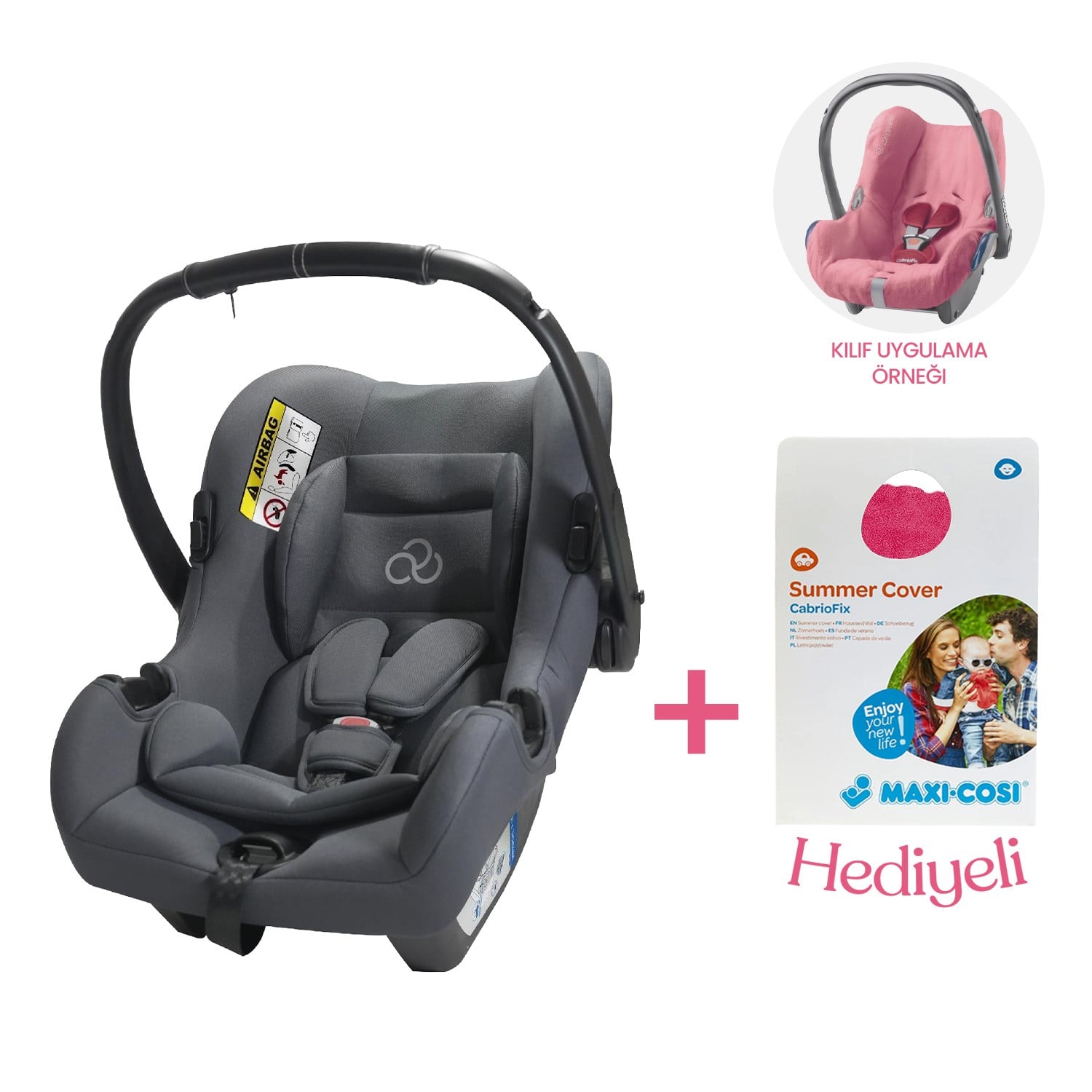 Connect TRN Bebek Oto Koltuğu Grey Grup 0+ | Maxi-CabrioFix Yazlık Havlu Kılıf Hediye Pembe
