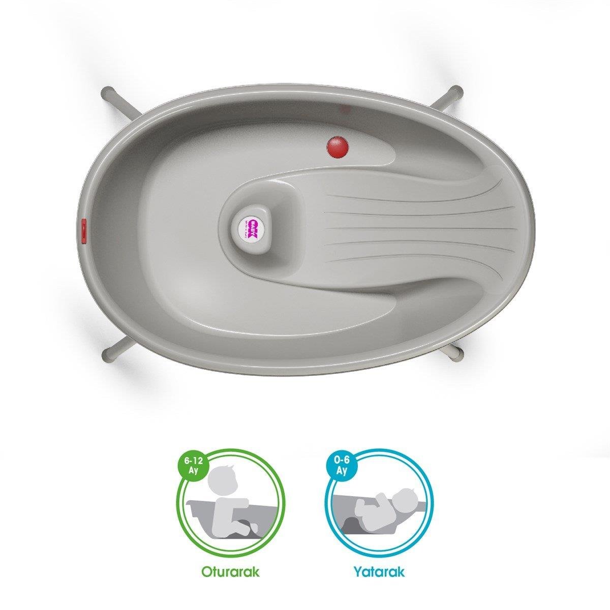 OKBaby Bebek Banyo Seti Bella Dijital Termometreli Çift Yönlü Küveti & Küvet Taşıyıcı A. Gri 