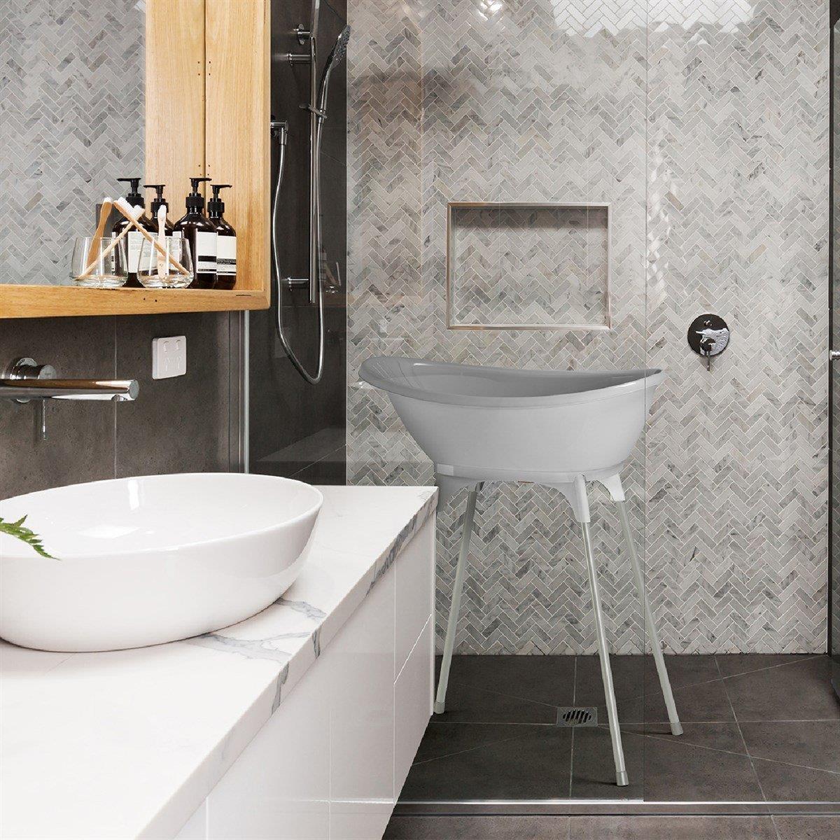 OKBaby Bebek Banyo Seti Bella Dijital Termometreli Çift Yönlü Küveti & Küvet Taşıyıcı A. Gri 