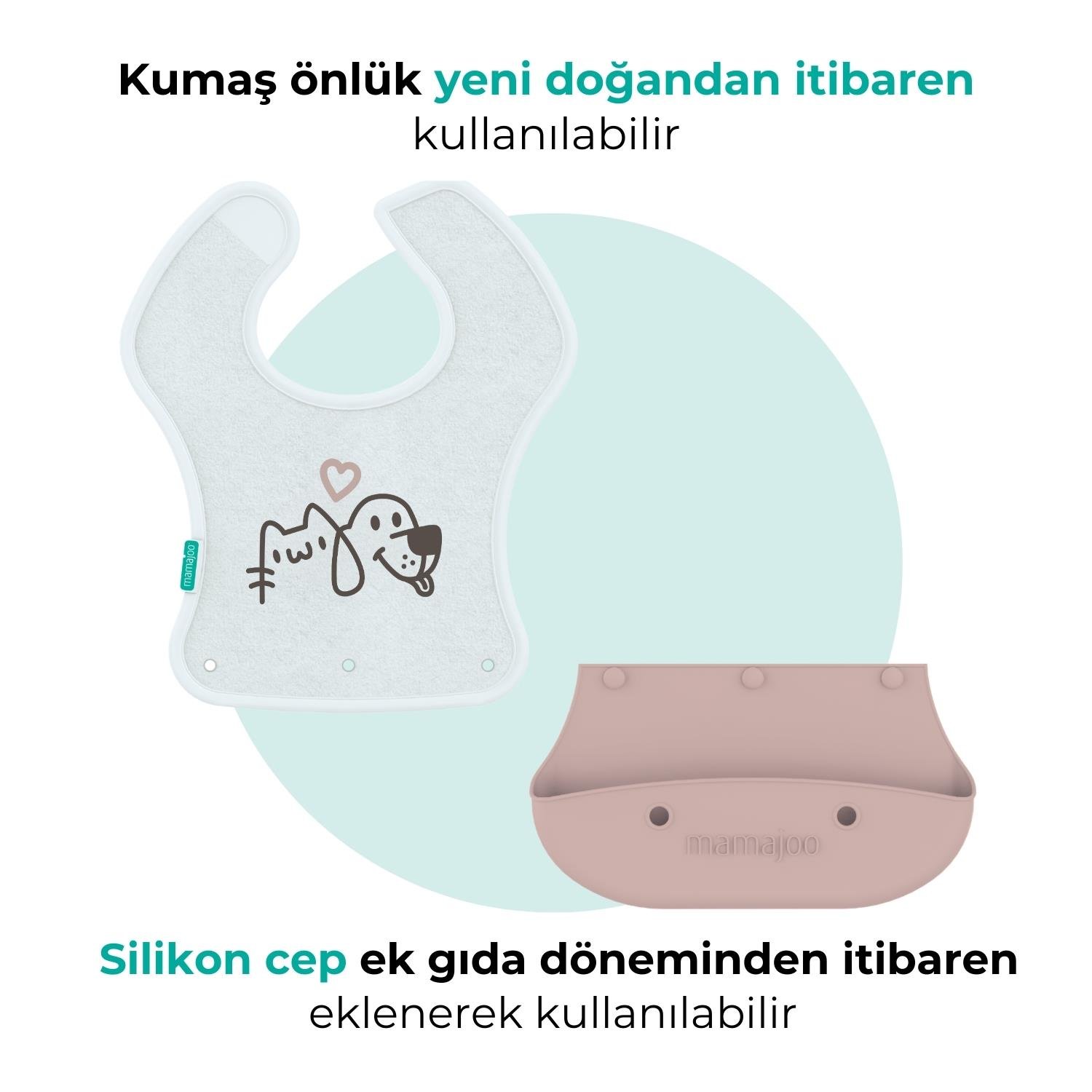 Mamajoo 2-in-1 Katlanır Mama Önlüğü / Powder Pink