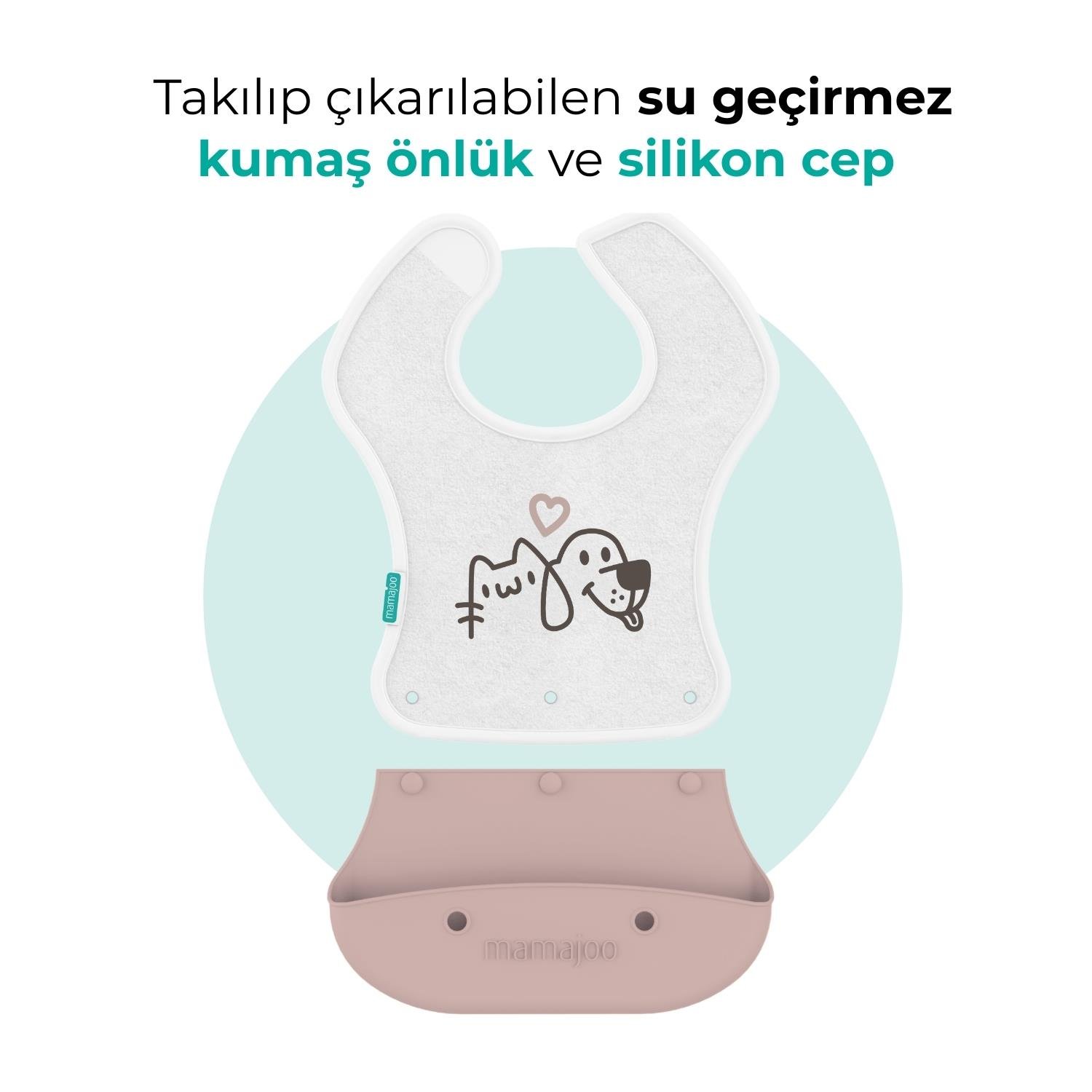 Mamajoo 2-in-1 Katlanır Mama Önlüğü / Powder Pink