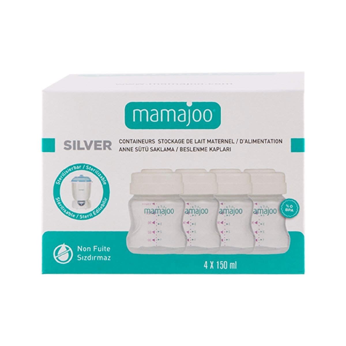 Mamajoo 4'lü Anne Sütü Saklama Kabı Seti & Kapatma Halkalı Biberon Emziği / No.1 0 Ay+